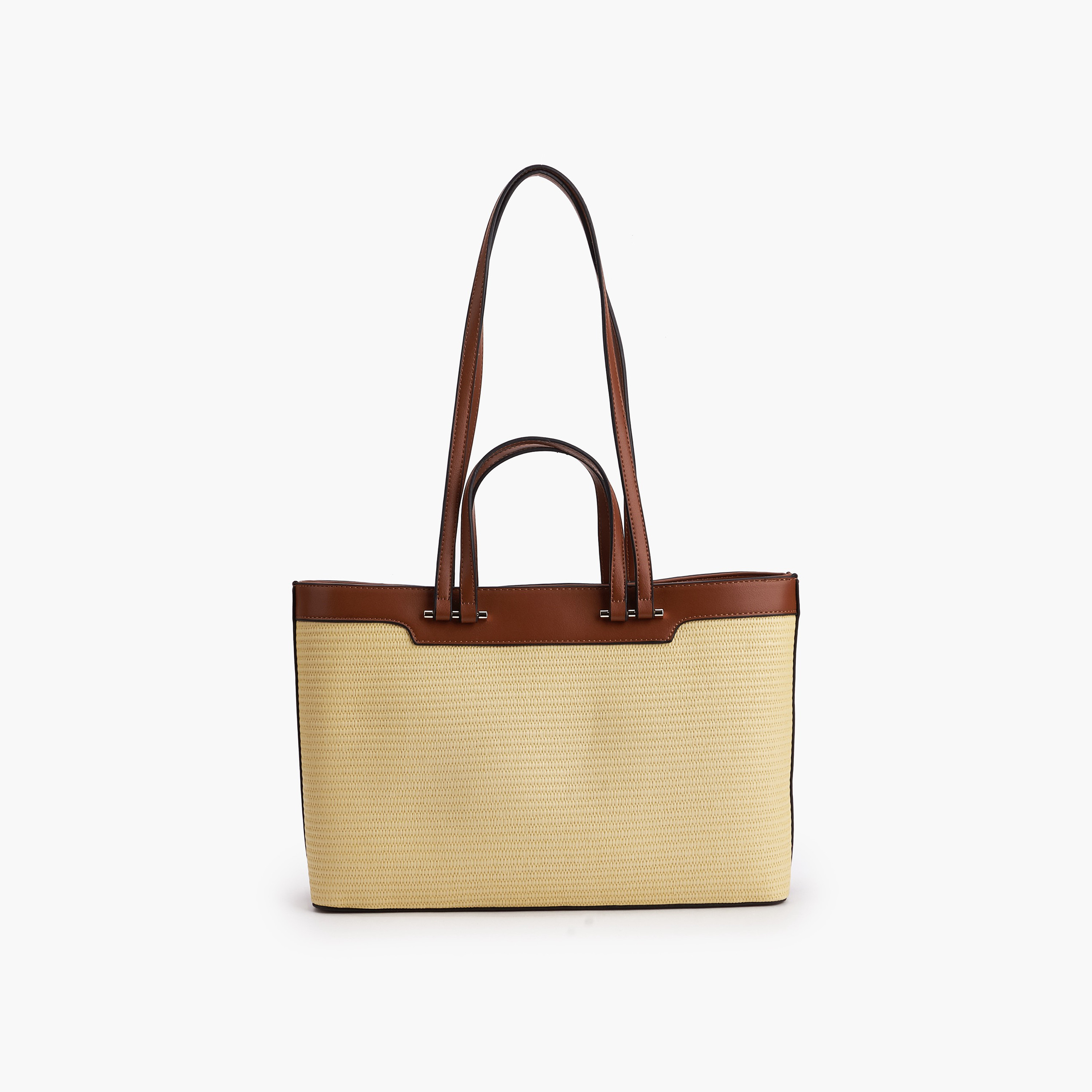Paprika Woven Detail Tote Bag with Double Handle-women-bagsandwallets-handbags-image-5