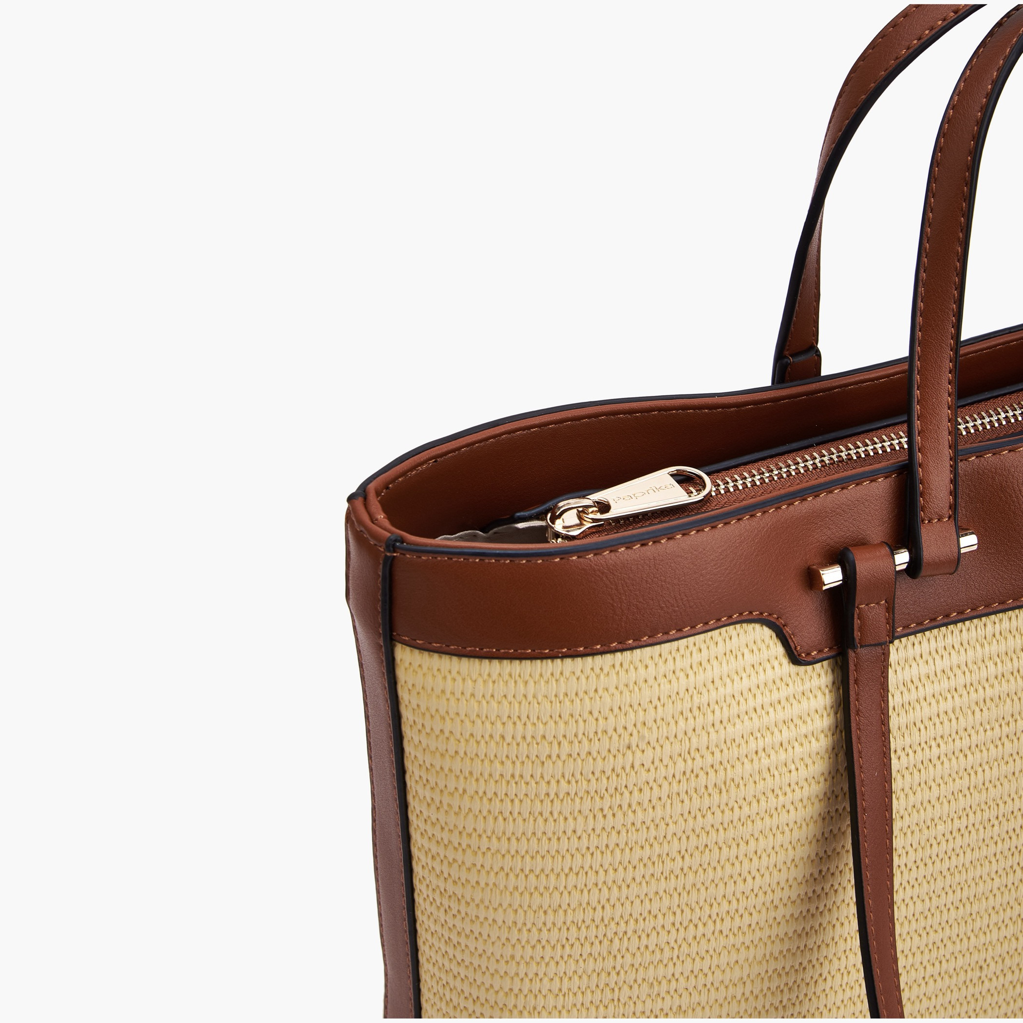 Paprika Woven Detail Tote Bag with Double Handle-women-bagsandwallets-handbags-image-6
