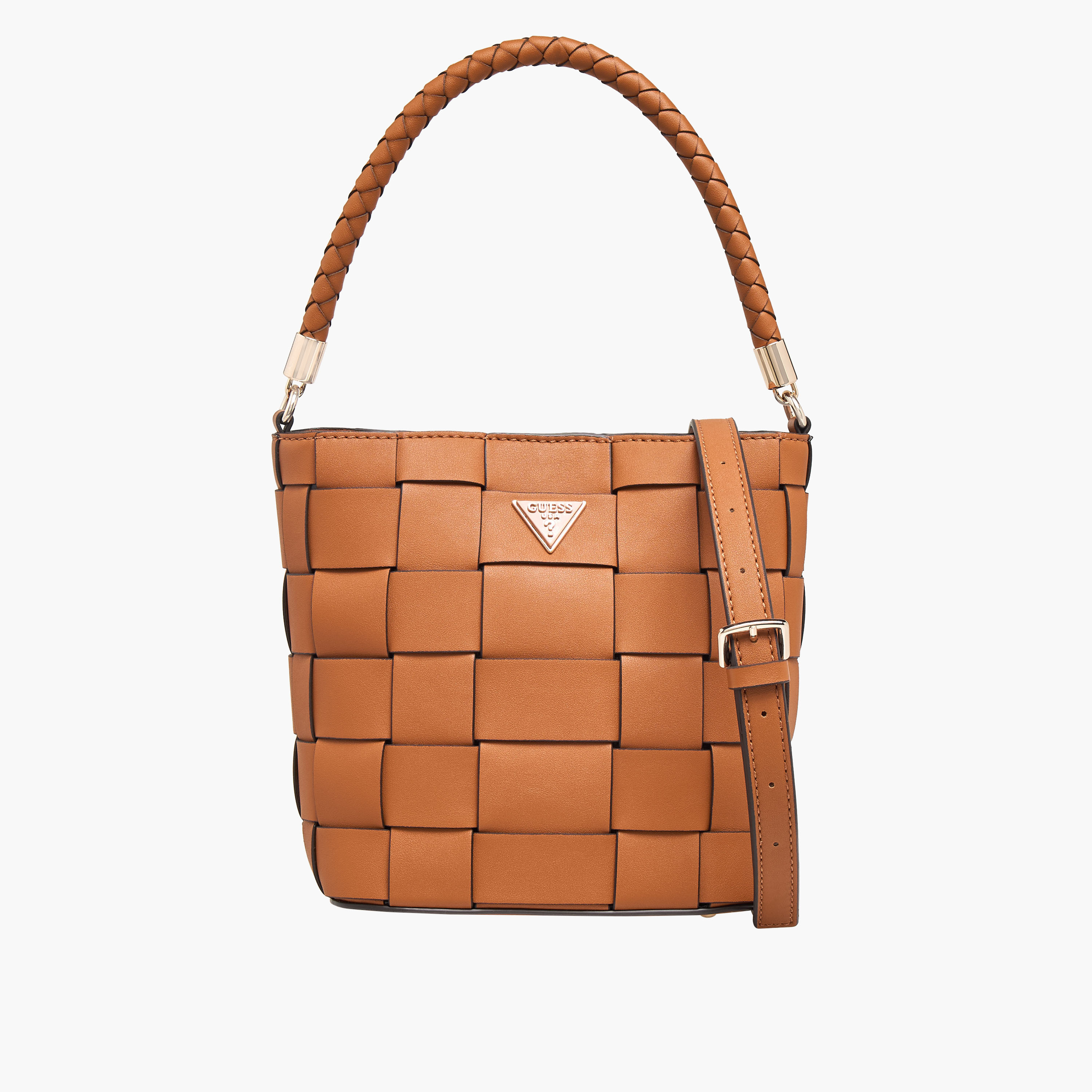 Guess Maylee Weave Textured Bucket Bag with Button Closure-women-bagsandwallets-handbags-image-1