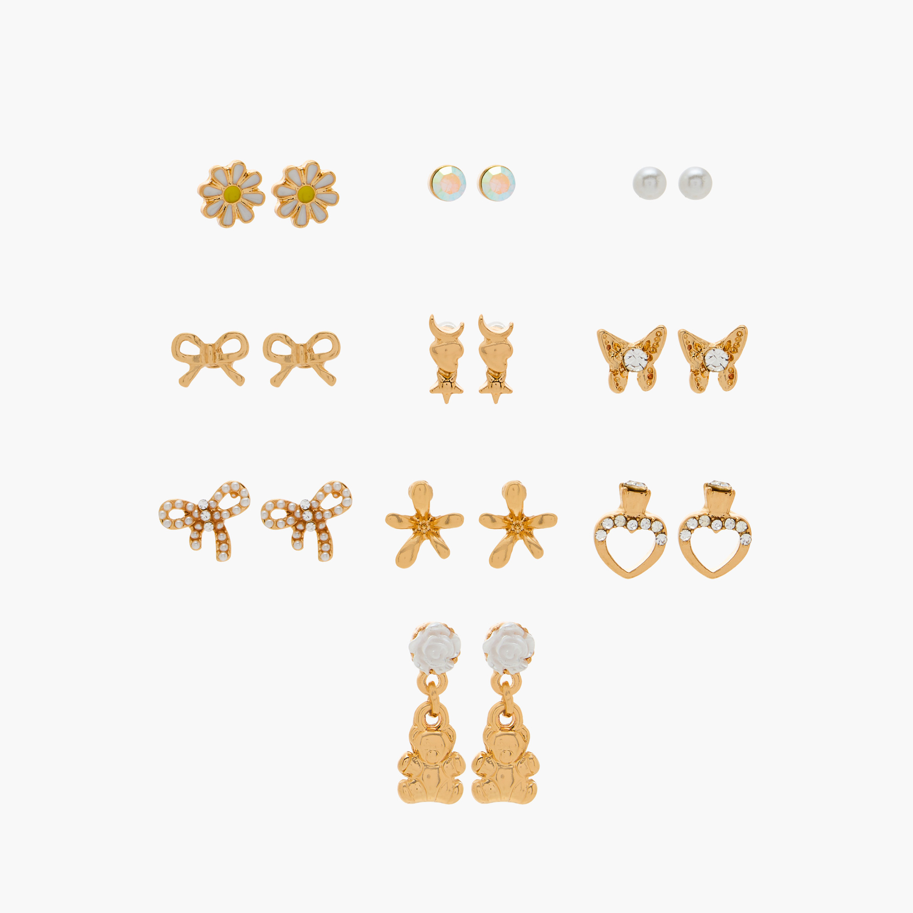 Pack of 10 Charmz Earrings with Pushback Closure-girls-accessories-jewellery-image-1