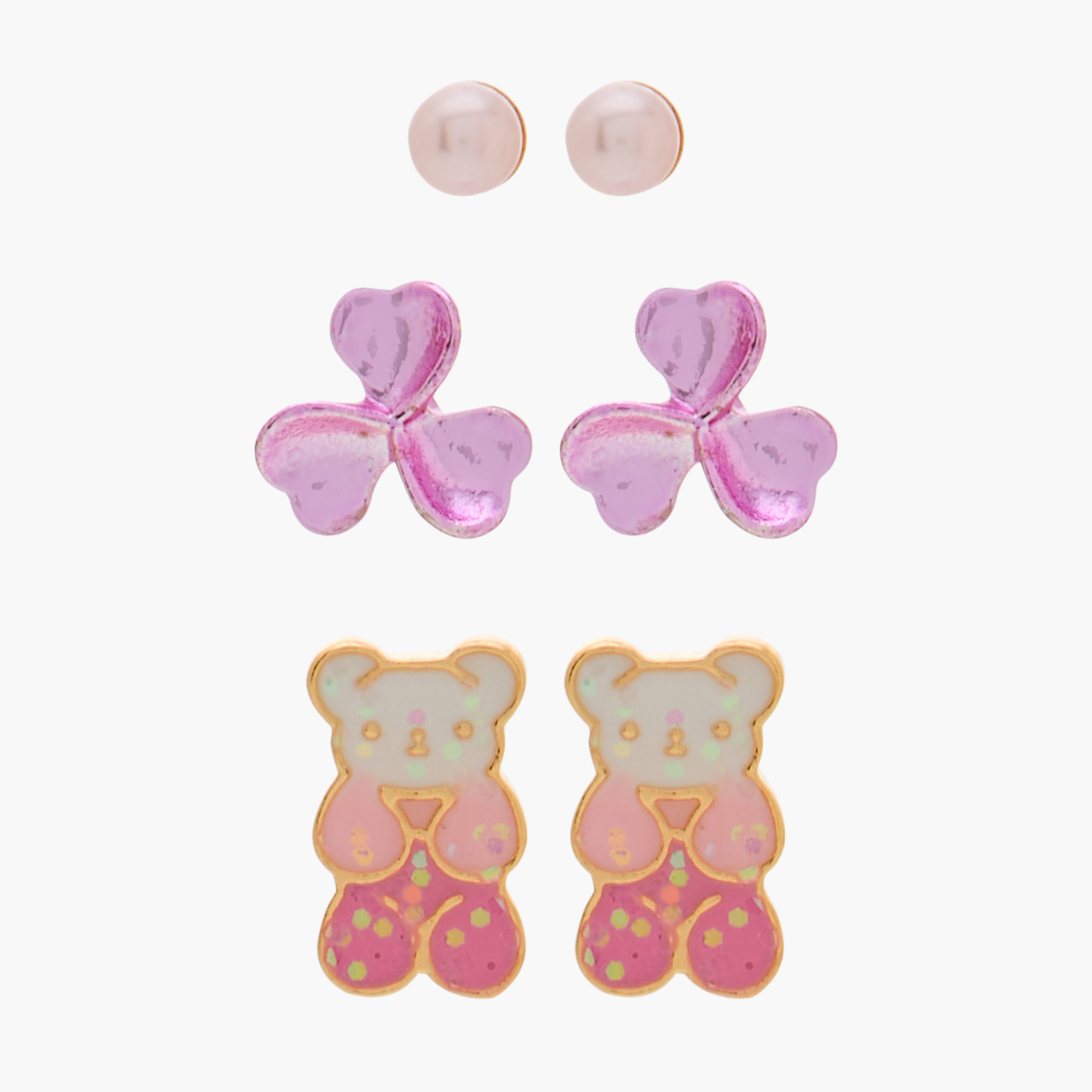Pack of 3 Charmz Stud Earrings with Pushback Closure-girls-accessories-jewellery-image-1