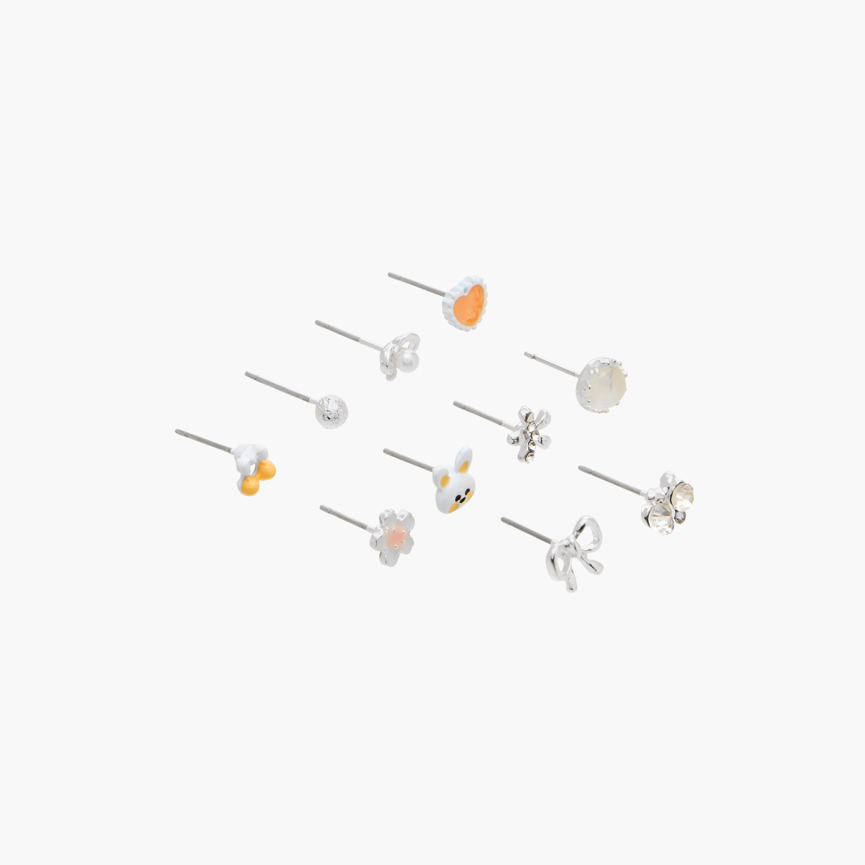 Pack of 10 Charmz Stud Earrings with Pushback Closure-girls-accessories-jewellery-image-2