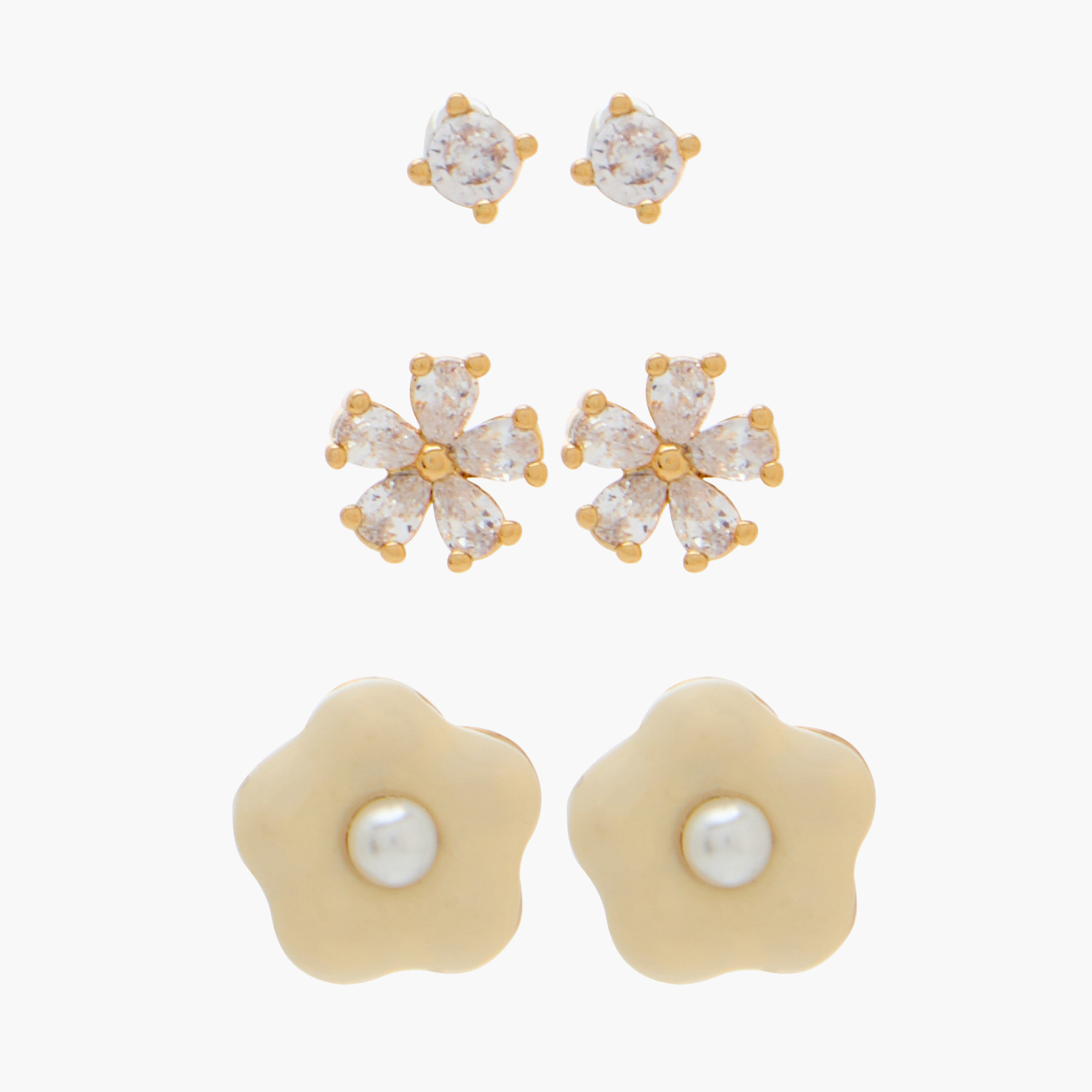 Pack of 3 Charmz Stud Earrings with Pushback Closure-girls-accessories-jewellery-image-1