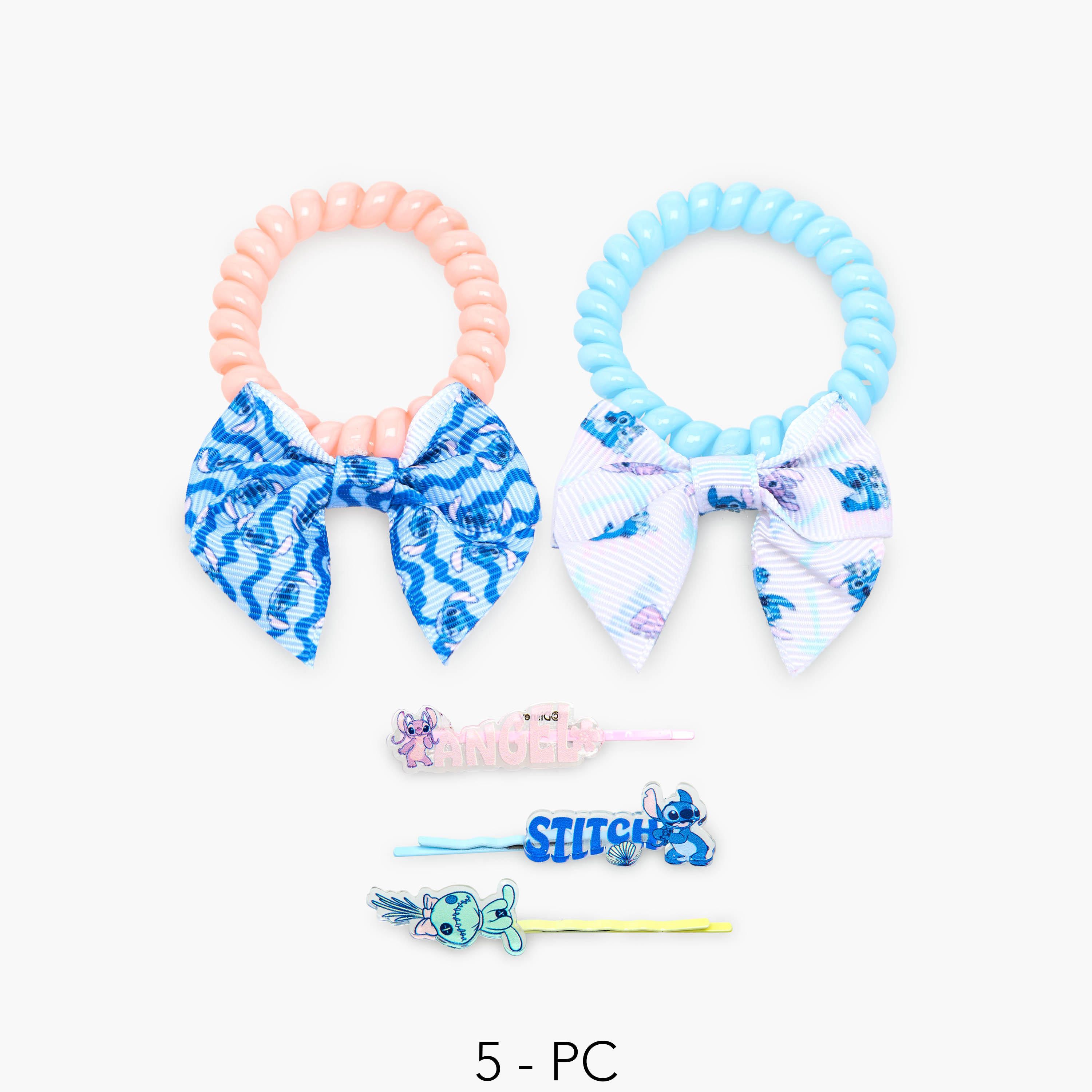 Set of 5 Disney Hair Accessories with Angel and Stitch Print-girls-accessories-hairaccessories-image-1