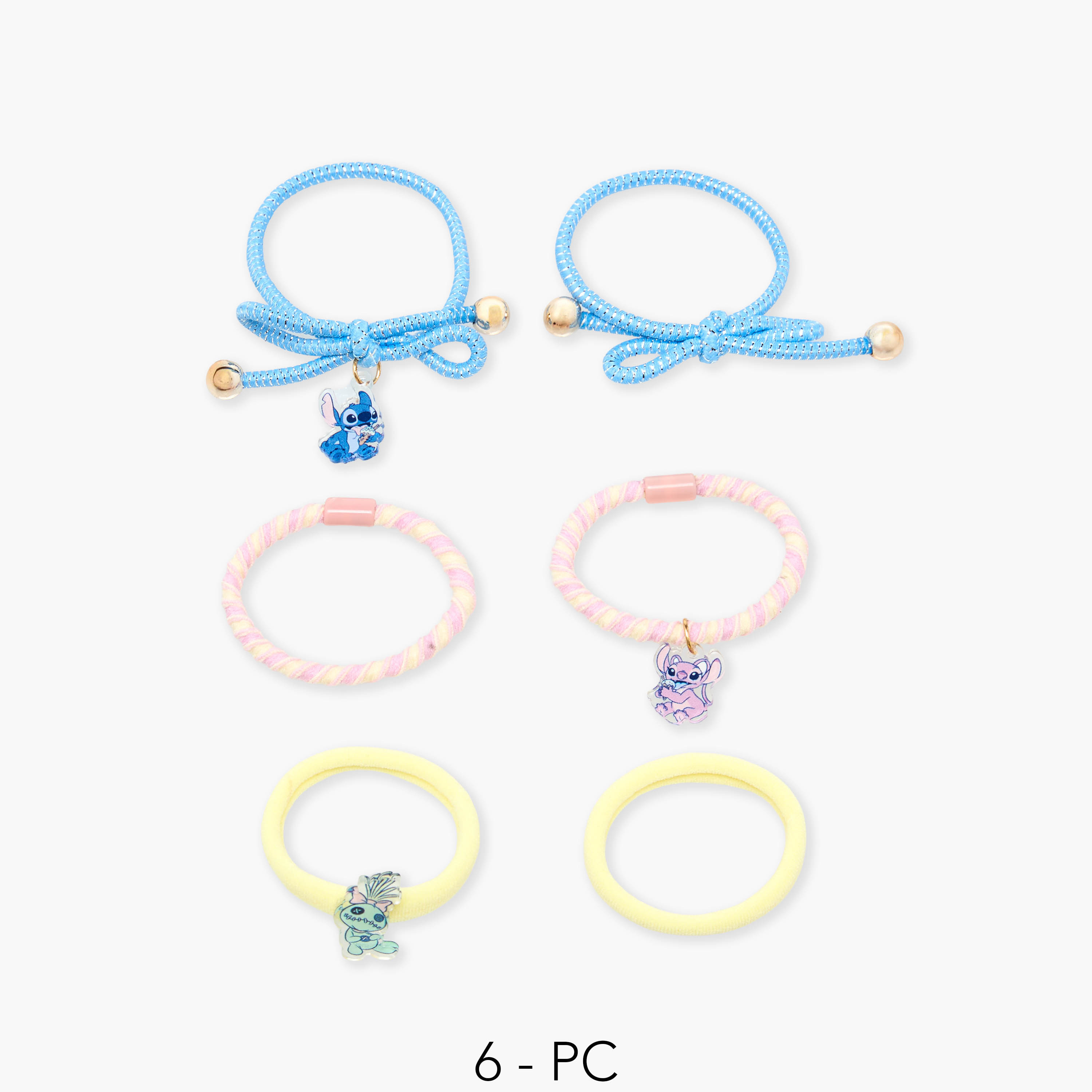 Pack of 6 Disney Hair Tie with Angel and Stitch Charm-girls-accessories-hairaccessories-image-1
