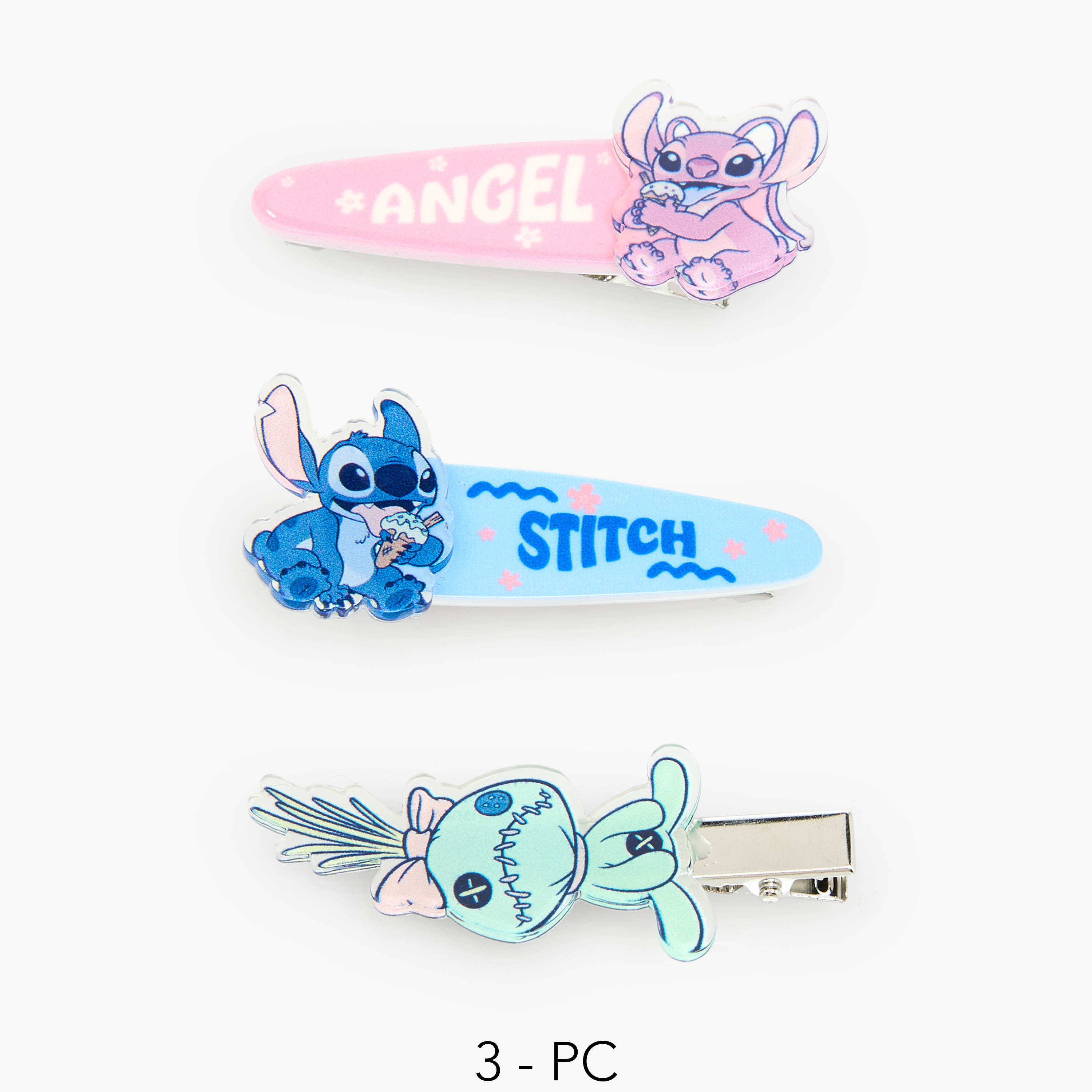 Pack of 3 Disney Hair Clip with Angel and Stitch Print-girls-accessories-hairaccessories-image-1