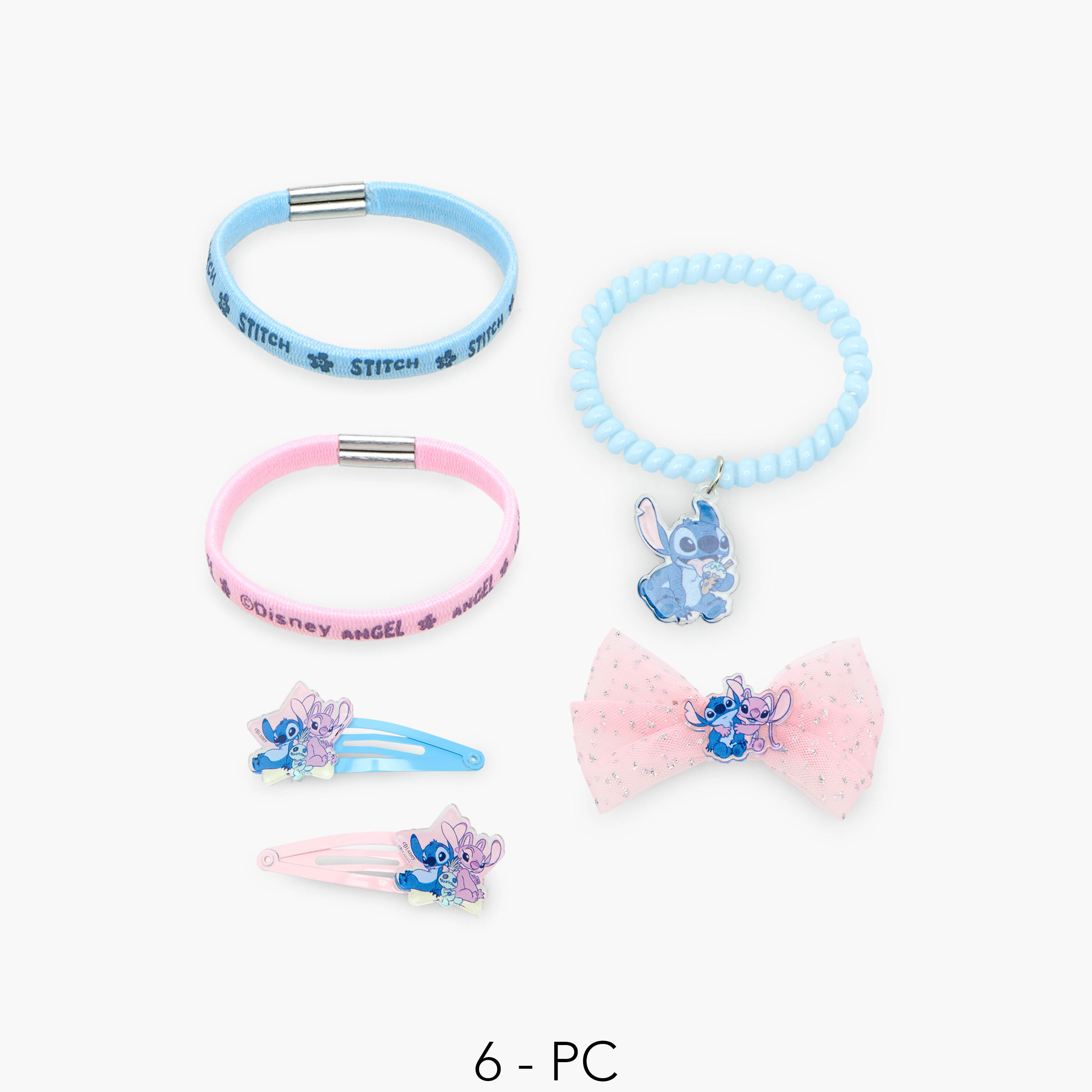 Set of 6 Disney Hair Accessories with Angel and Stitch Print-girls-accessories-hairaccessories-image-1