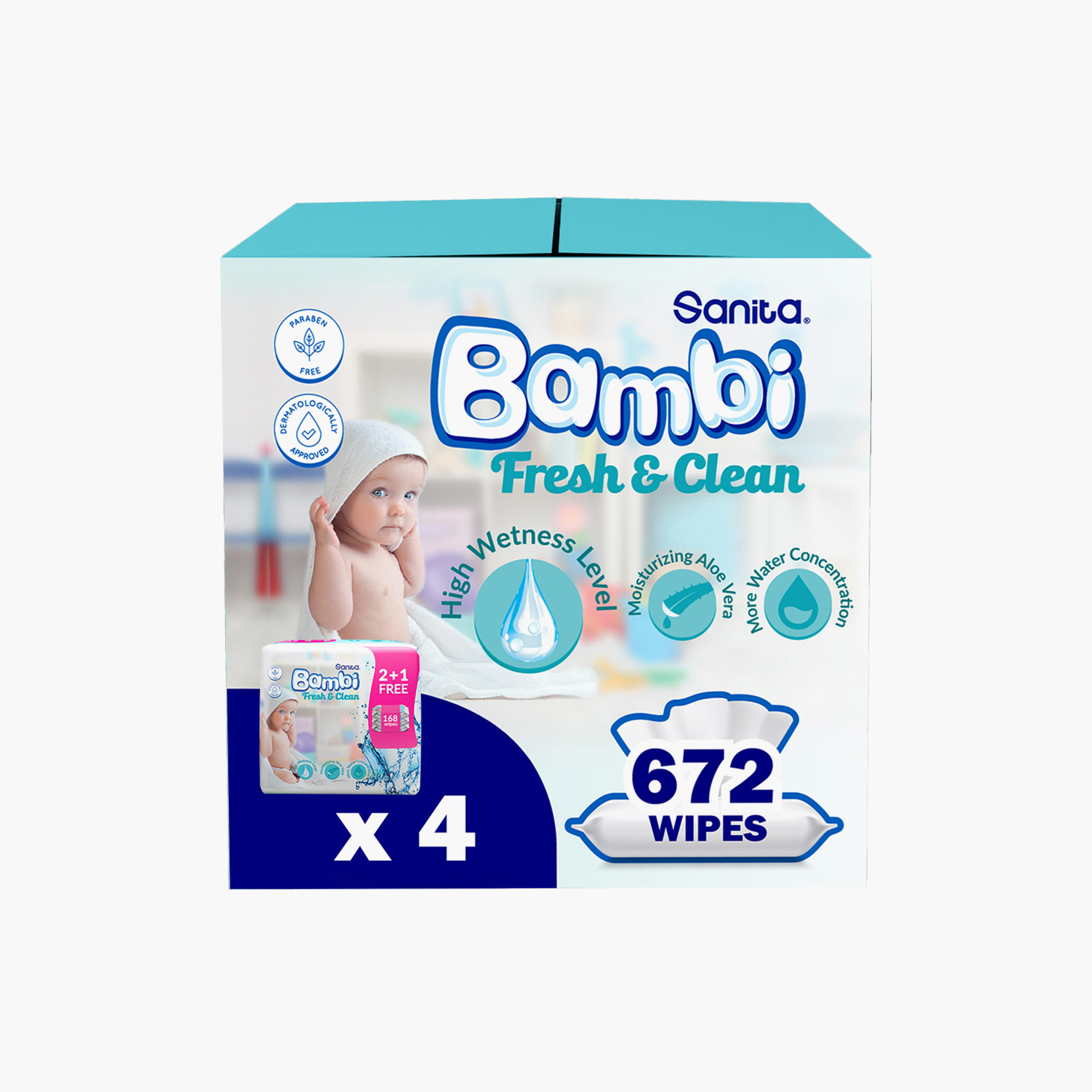 Sanita Bambi Baby Wet Wipes Fresh and Clean - Pack of 12,  672 wipes-baby-diapering-babywipes-image-1