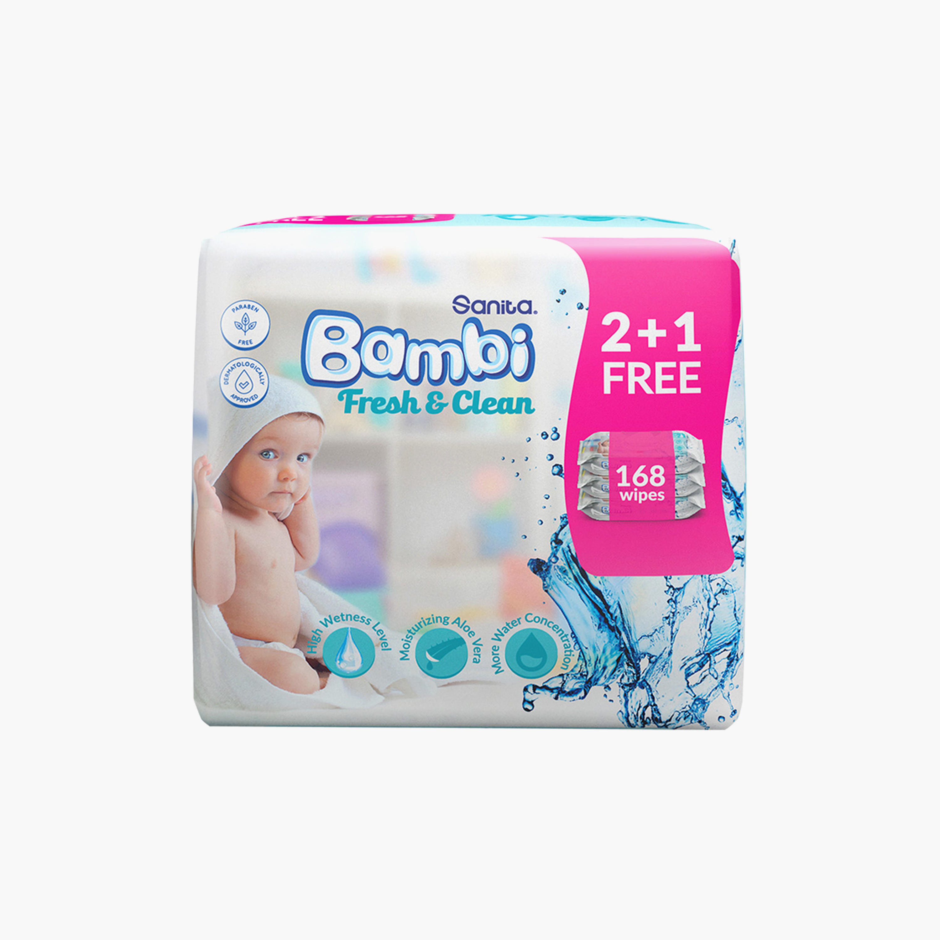 Sanita Bambi Baby Wet Wipes Fresh and Clean - Pack of 12,  672 wipes-baby-diapering-babywipes-image-2