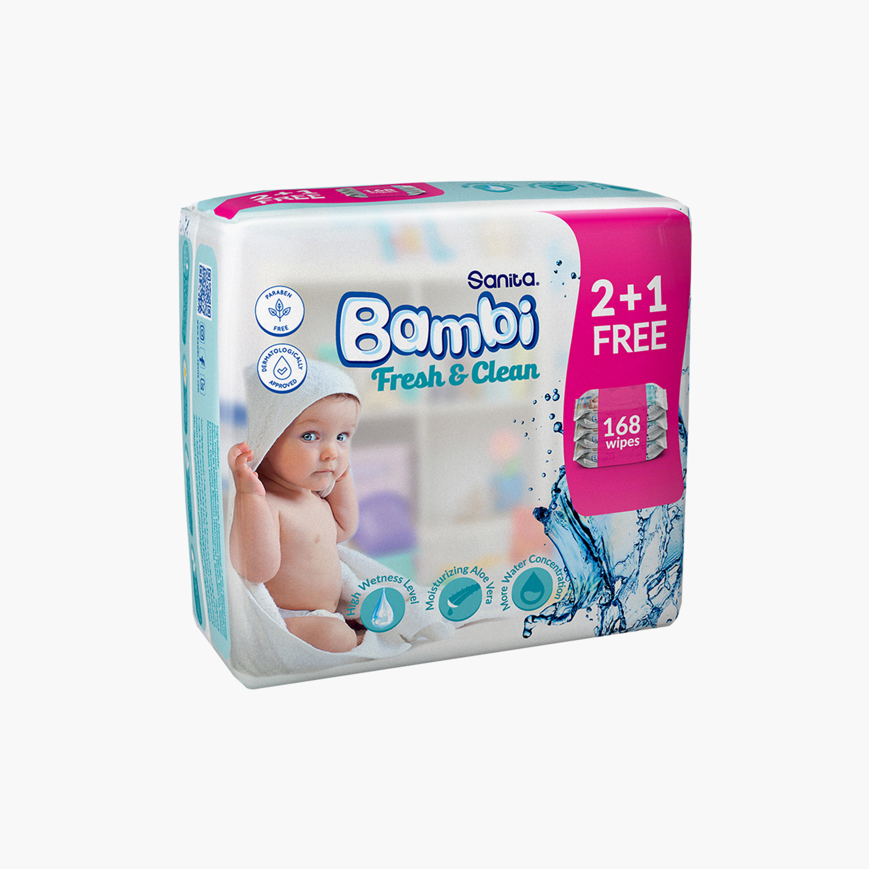 Sanita Bambi Baby Wet Wipes Fresh and Clean - Pack of 12,  672 wipes-baby-diapering-babywipes-image-4