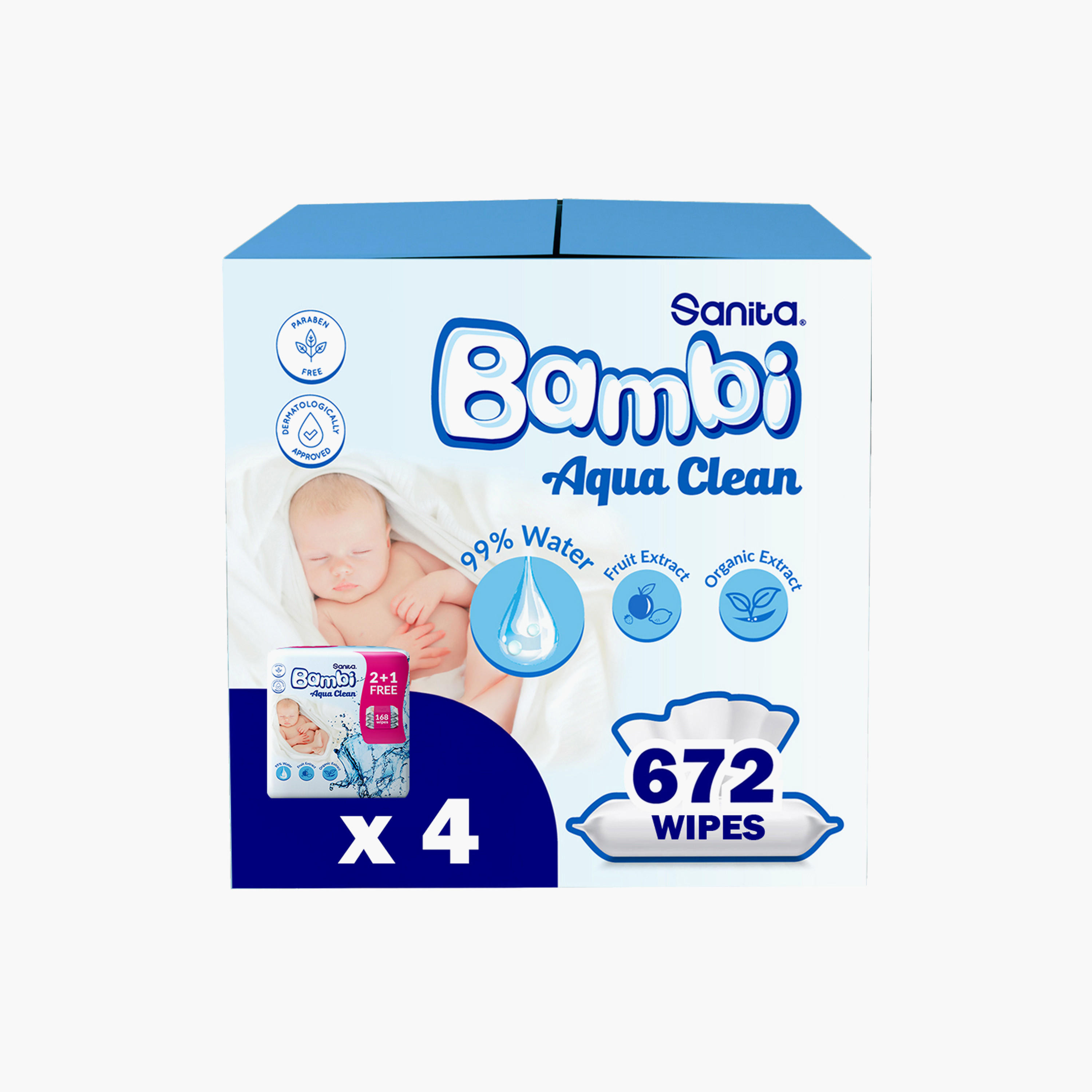 مناديل أطفال مبللة أكوا كلين من سانيتا بامبي – عبوة من 12 عبوة – 672 منديل-baby-diapering-babywipes-image-1