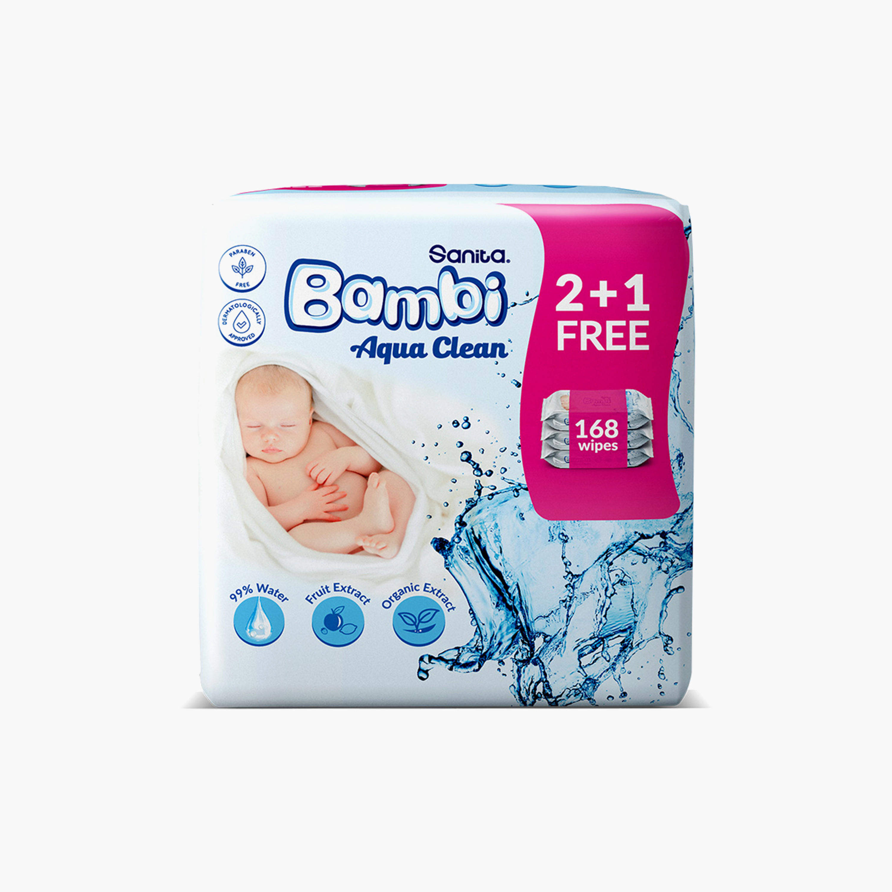 مناديل أطفال مبللة أكوا كلين من سانيتا بامبي – عبوة من 12 عبوة – 672 منديل-baby-diapering-babywipes-image-2