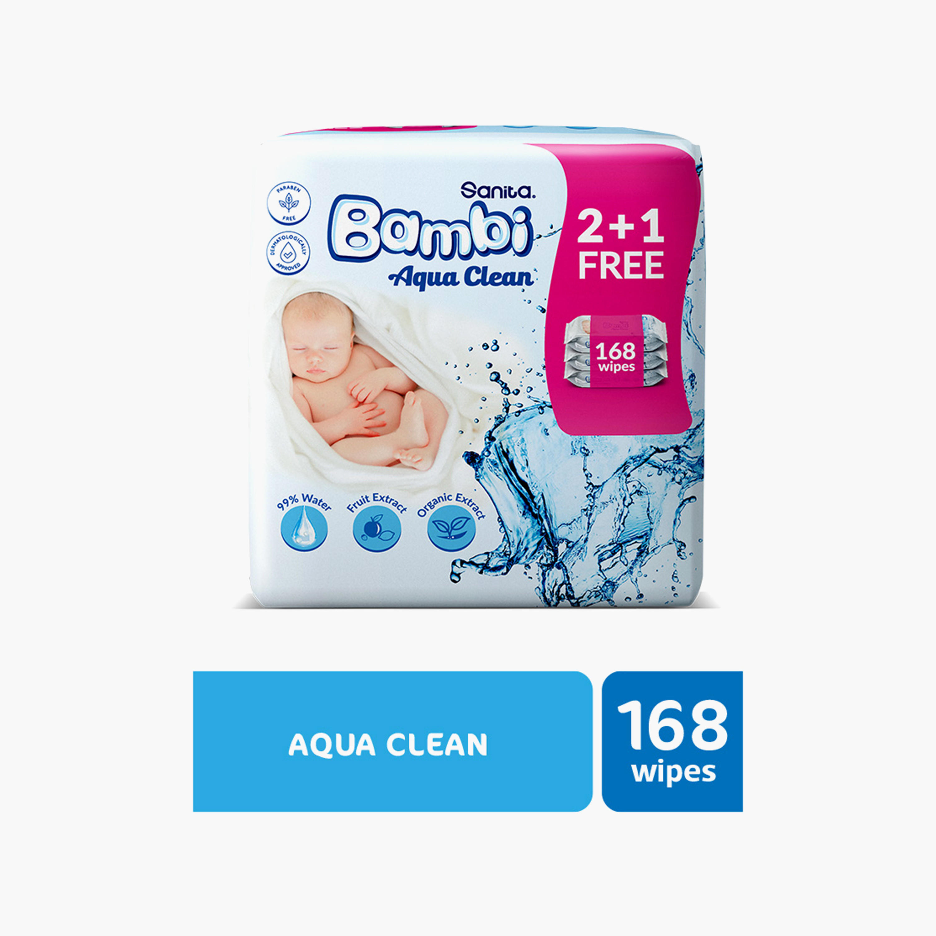 مناديل أطفال مبللة أكوا كلين من سانيتا بامبي – عبوة من 12 عبوة – 672 منديل-baby-diapering-babywipes-image-3