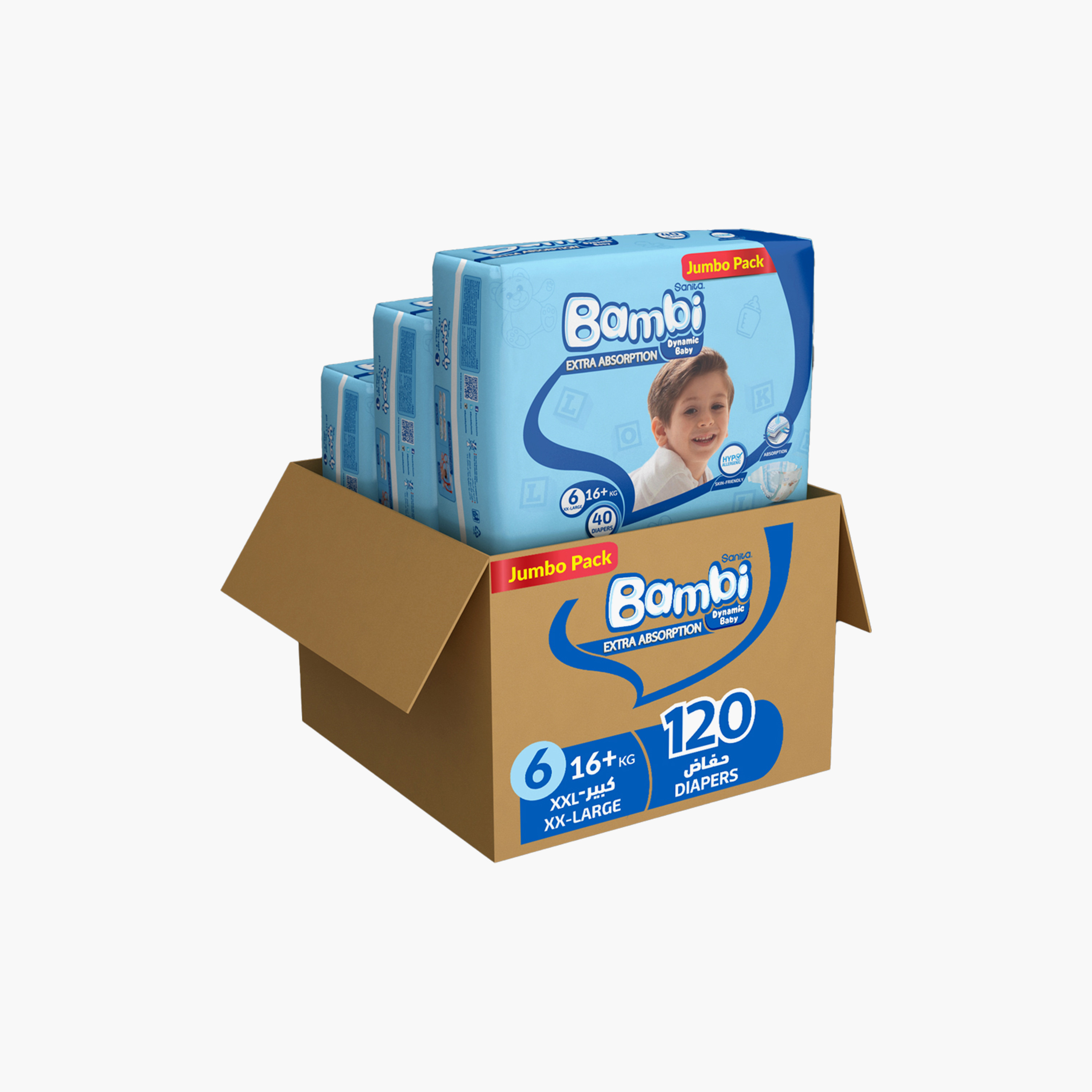 Sanita Bambi Extra Absorption Size 6, Jumbo 120-Diapers Pack - 16+ kg-baby-diapering-diapers-image-1