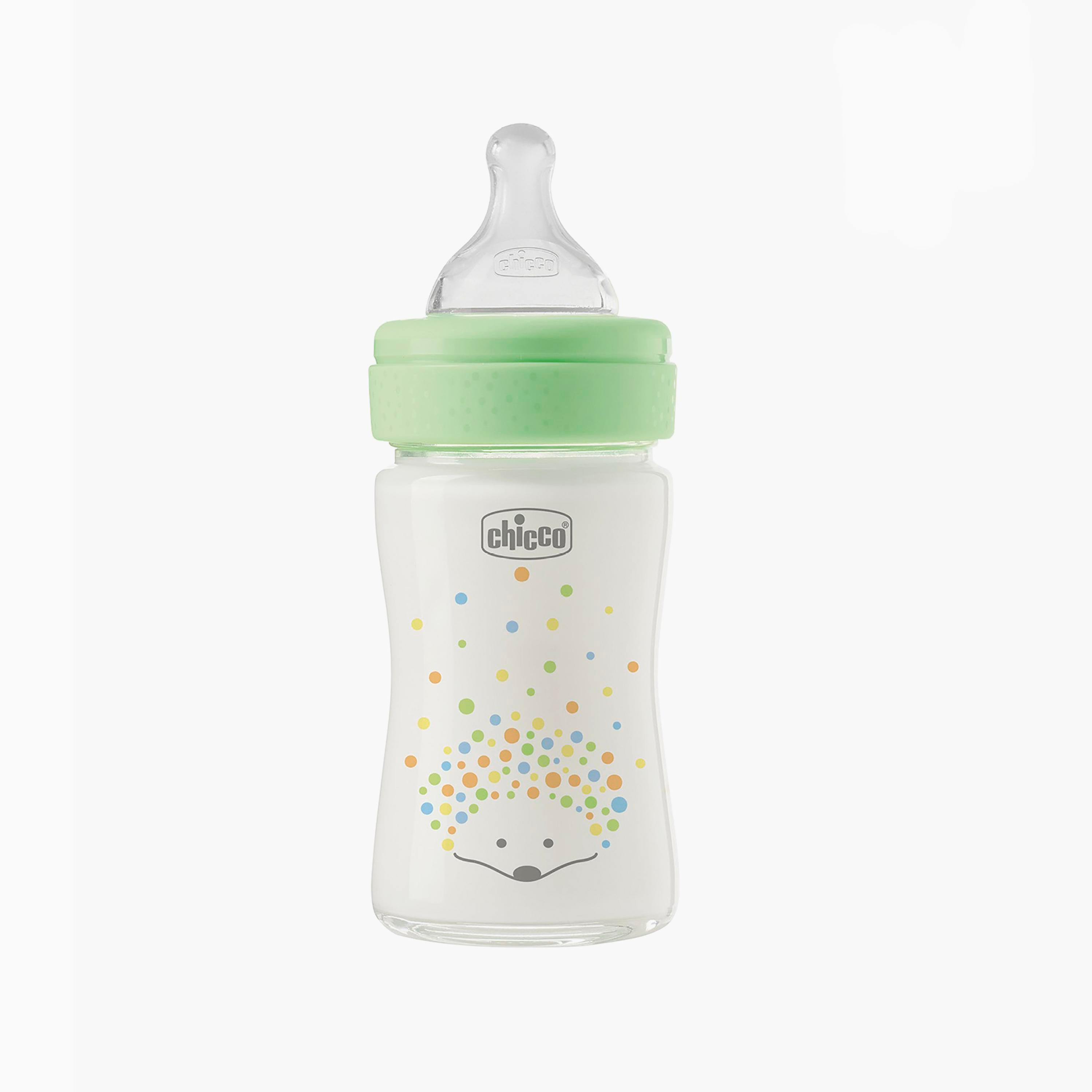 Chicco Perfect Easy Glass Slow Flow Silicone Feeding Bottle - 150ml - Green-baby-feeding-feedingbottles-bottlesandteats-image-1