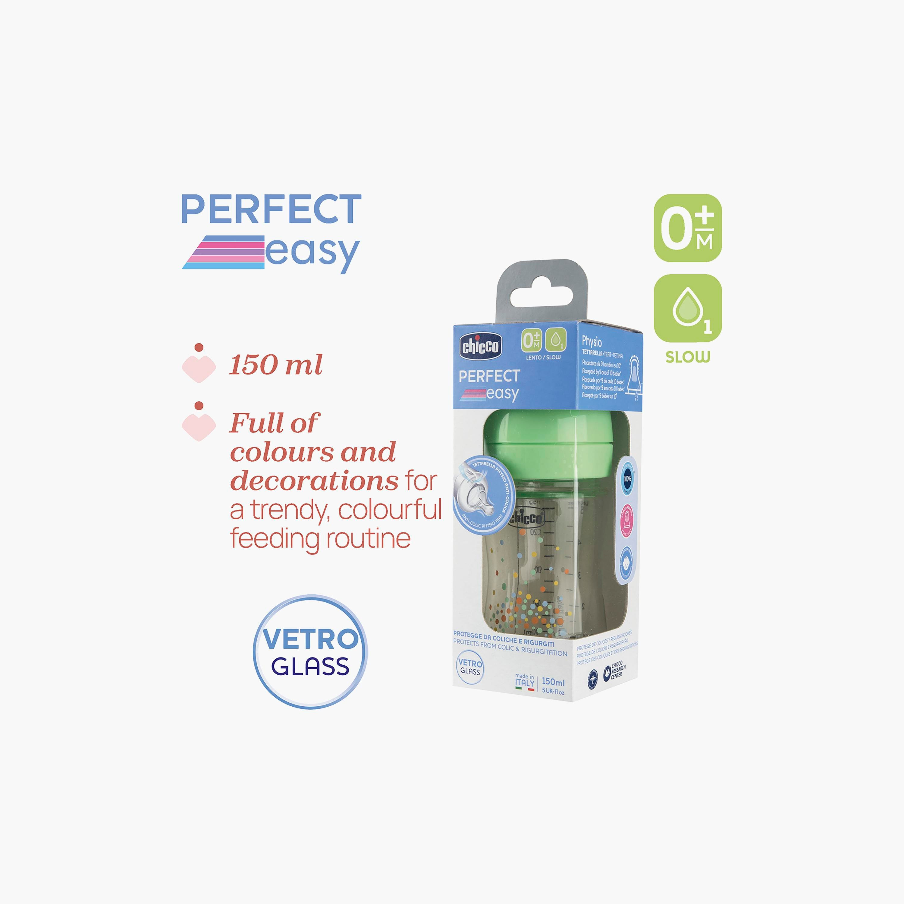 Chicco Perfect Easy Glass Slow Flow Silicone Feeding Bottle - 150ml - Green-baby-feeding-feedingbottles-bottlesandteats-image-9