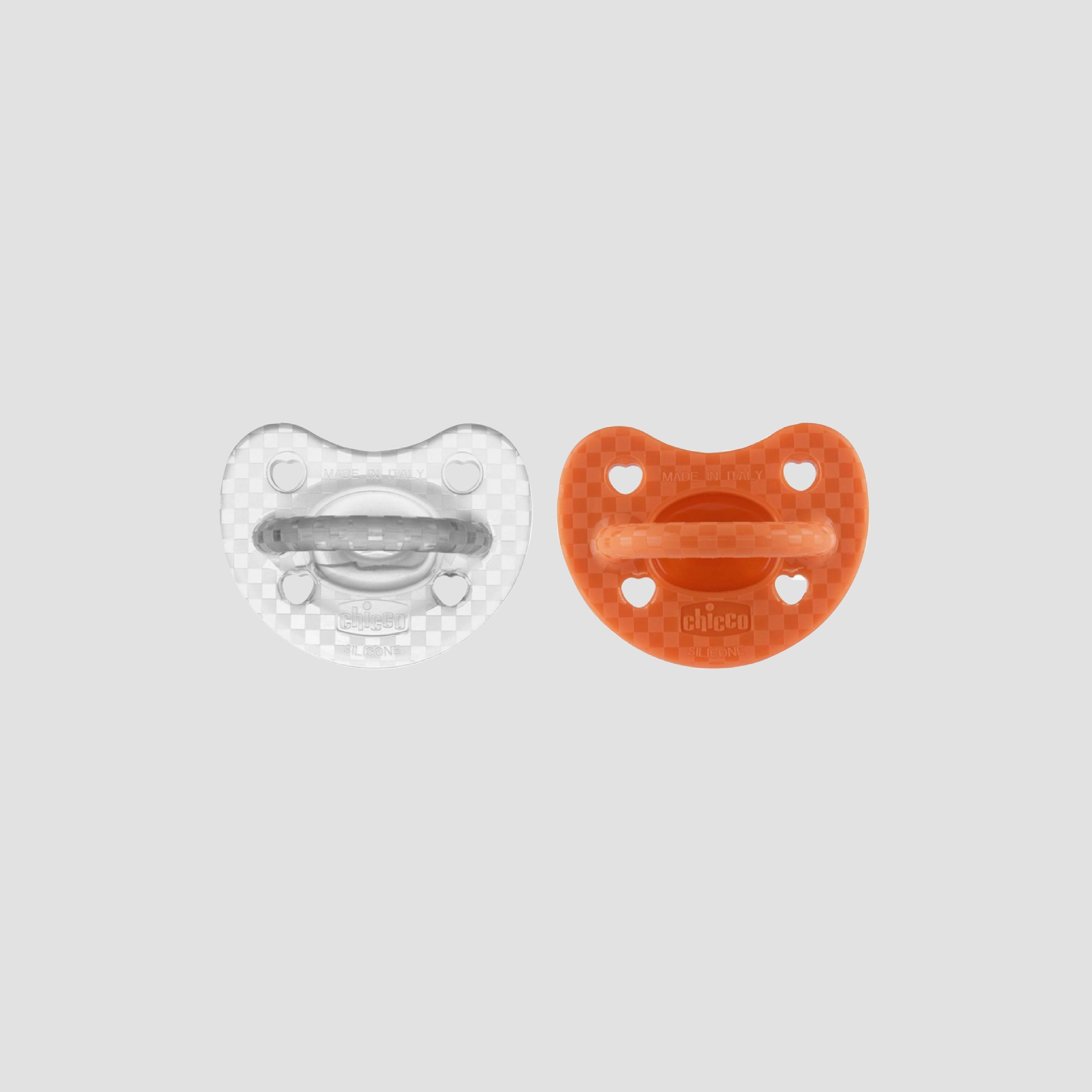 Chicco 2-Piece PhysioForma Luxe Soft Silicone Soother - 16-36 Months - Orange/Transparent-baby-feeding-pacifiers-image-1