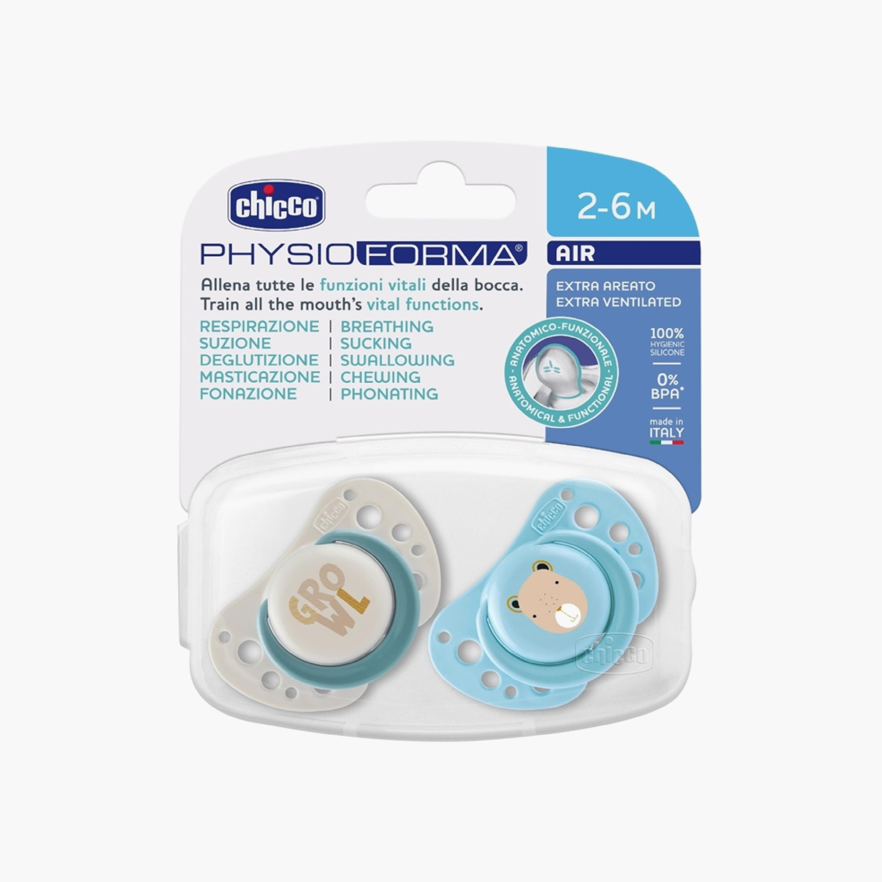 Chicco 2-Piece PhysioForma Air Silicone Soother - 2-6 Months - Blue - Bear-Growl-baby-feeding-pacifiers-image-4