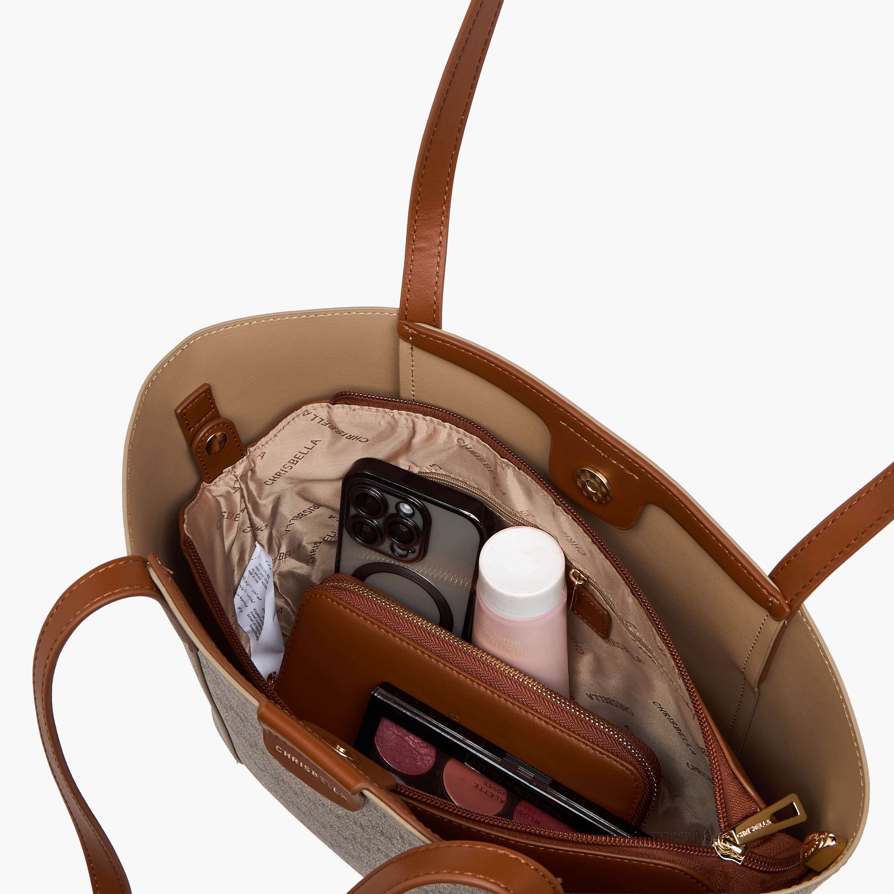 Chrisbella Monogram Print Tote Bag with Zip Around Wallet-women-bagsandwallets-handbags-image-9
