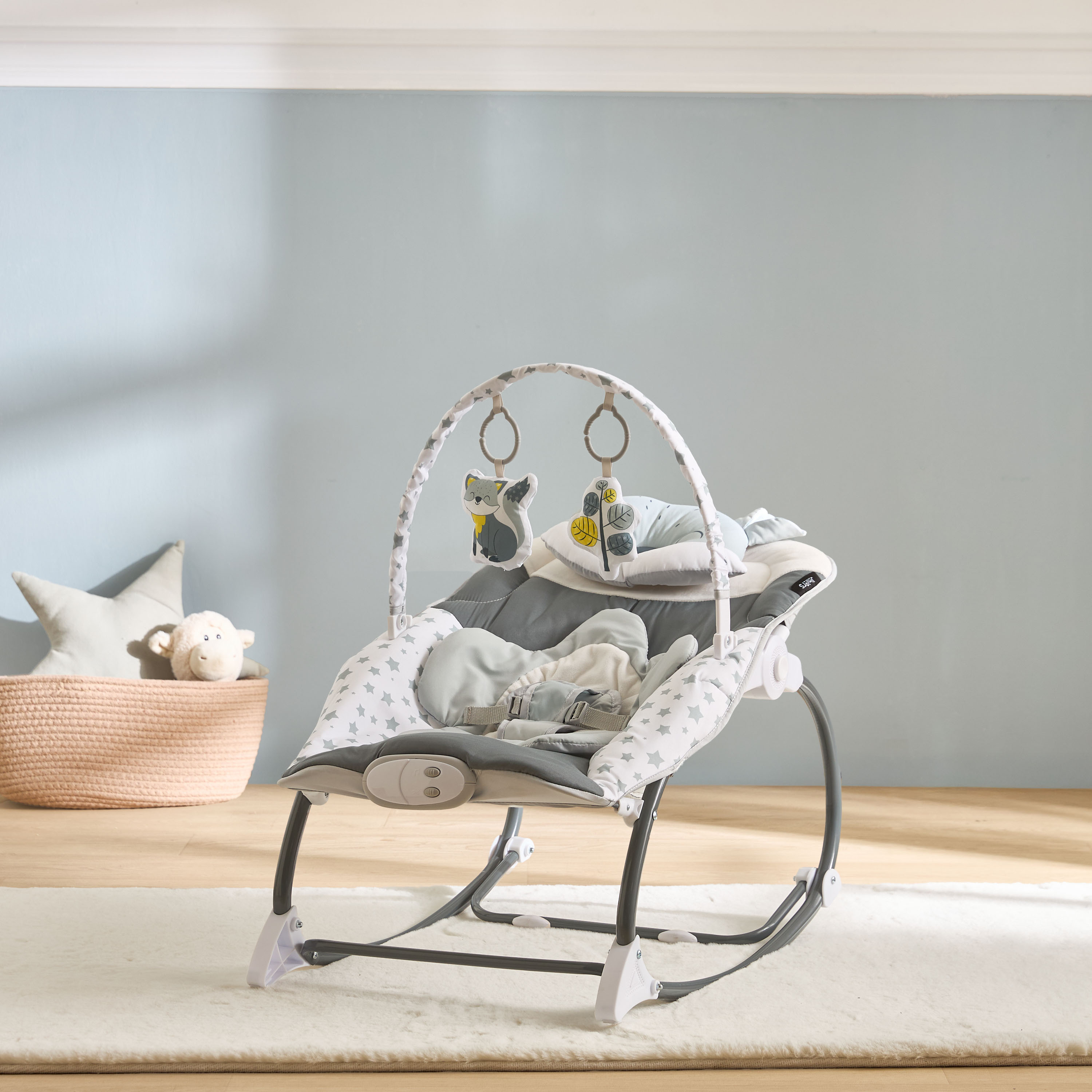 Juniors Fox Applique Baby Rocker with Toy Bar-baby-infantactivity-rockers-image-1