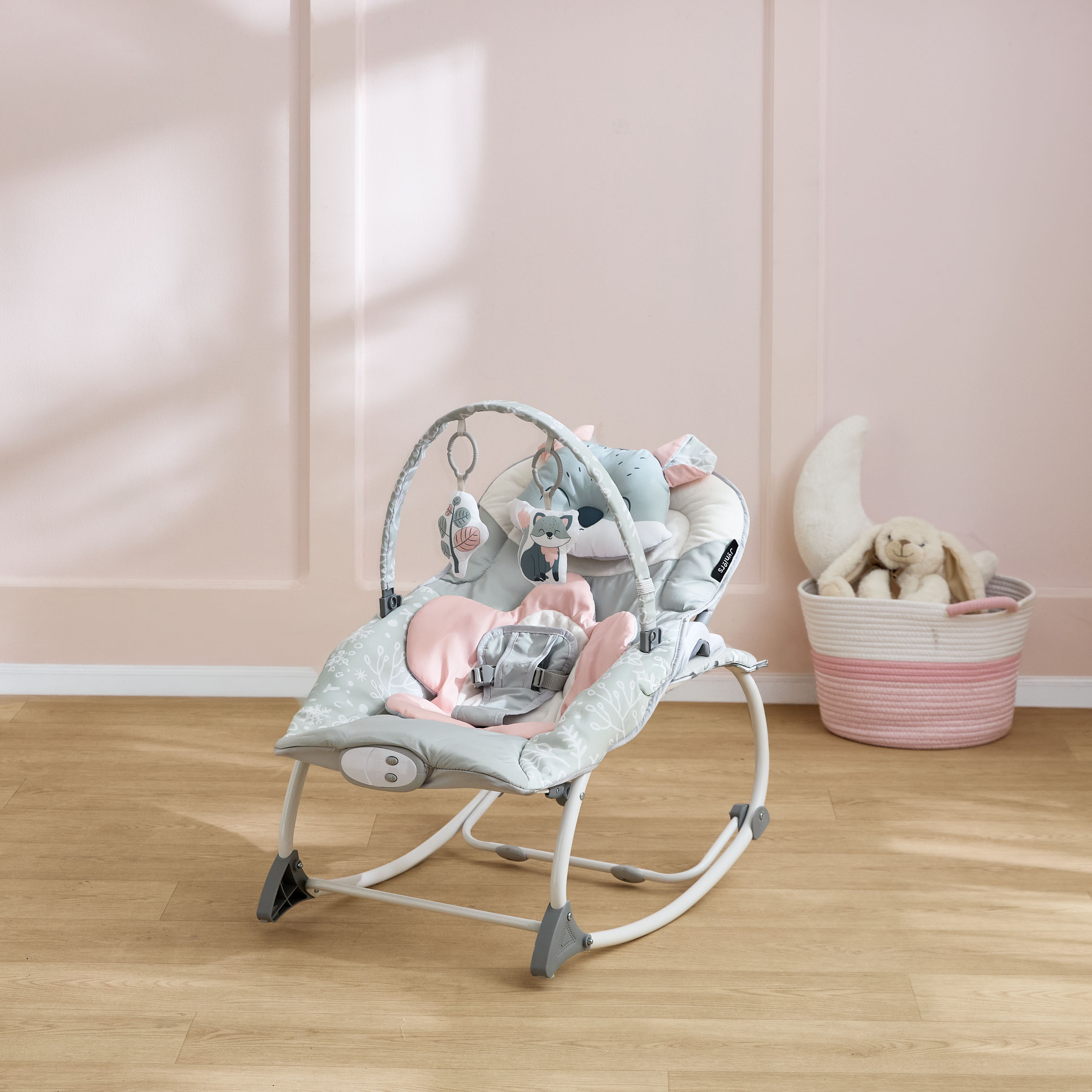 Juniors Fox Applique Baby Rocker with Toy Bar-baby-infantactivity-rockers-image-1
