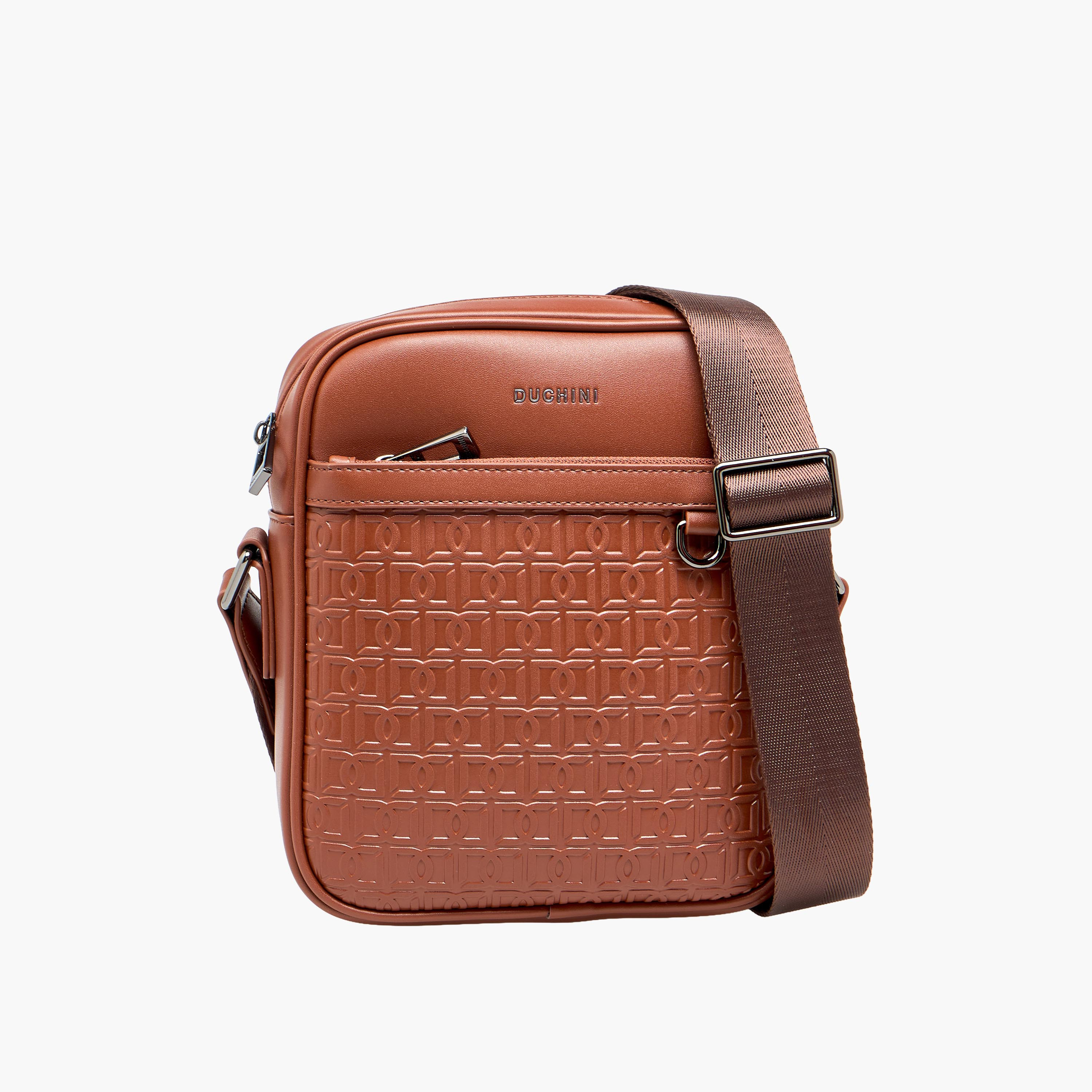 Duchini Men Monogram Textured Crossbody Bag-men-bags-image-1