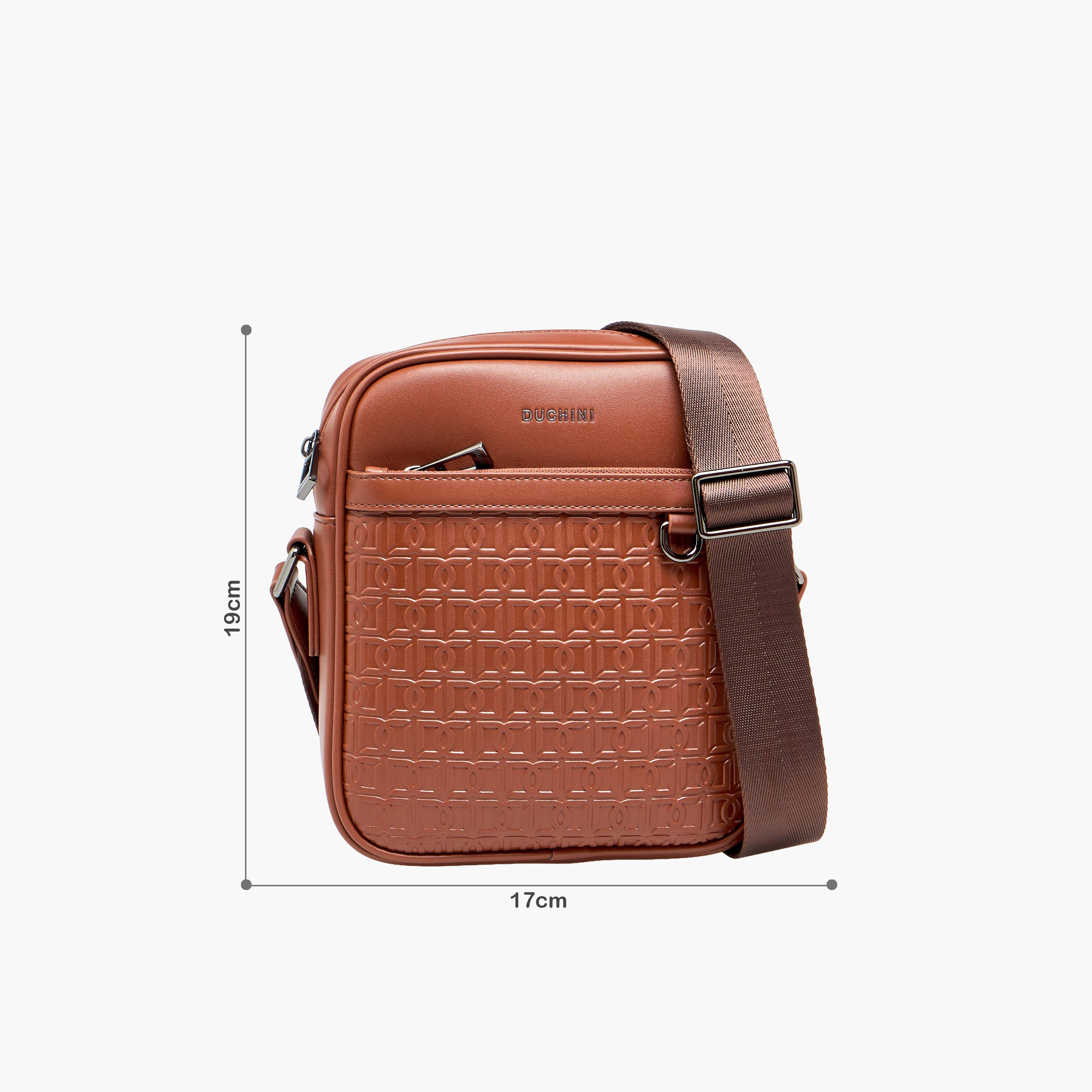 Duchini Men Monogram Textured Crossbody Bag-men-bags-image-2