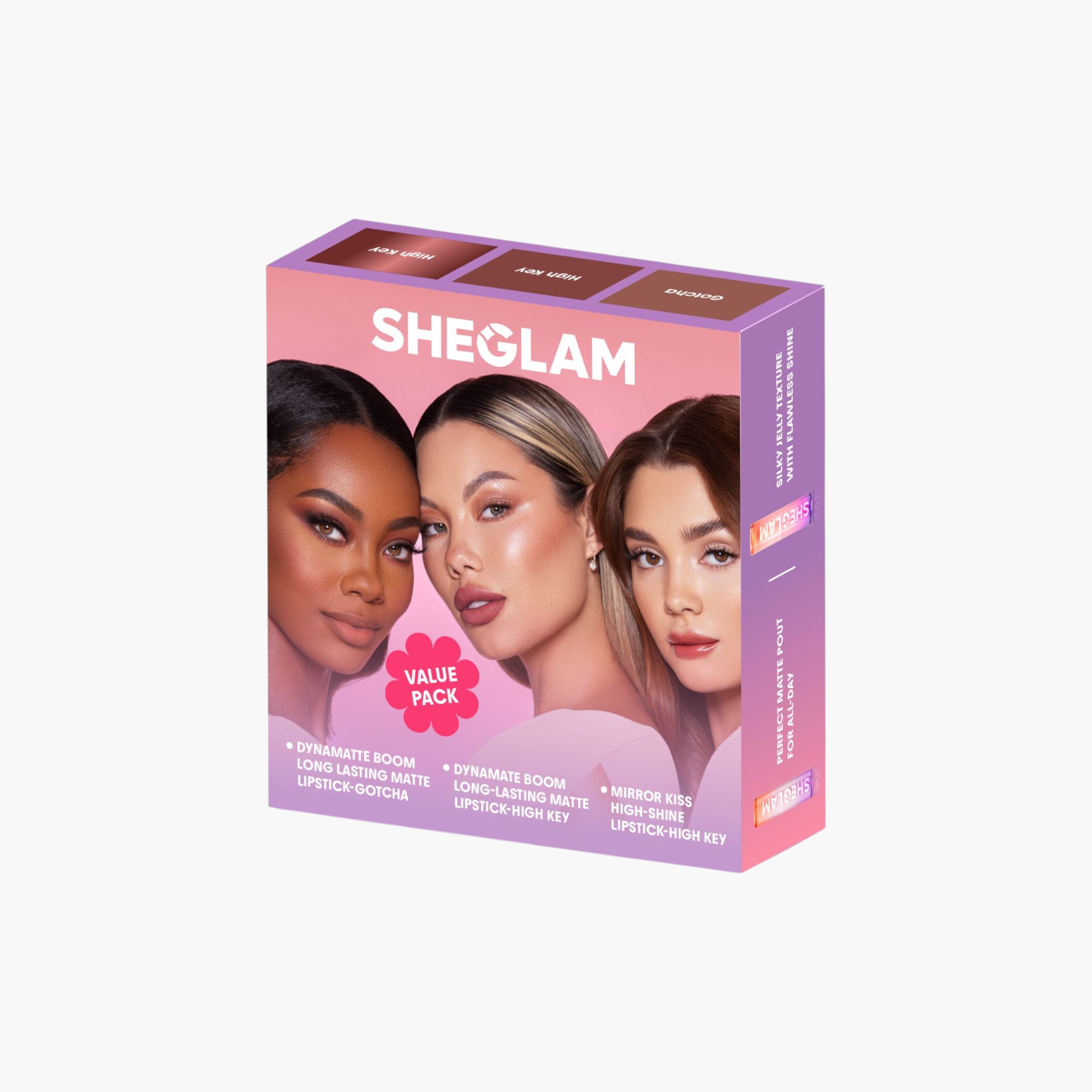Sheglam Dynamatte Boom Long-lasting Matte Lipstick - High Key + Sheglam Dynamatte Boom Long-lasting Matte Lipstick - Gotcha + Sheglam Mirror Kiss High-Shine Lipstick - High Key-beautyandpersonalcare-giftsets-image-1