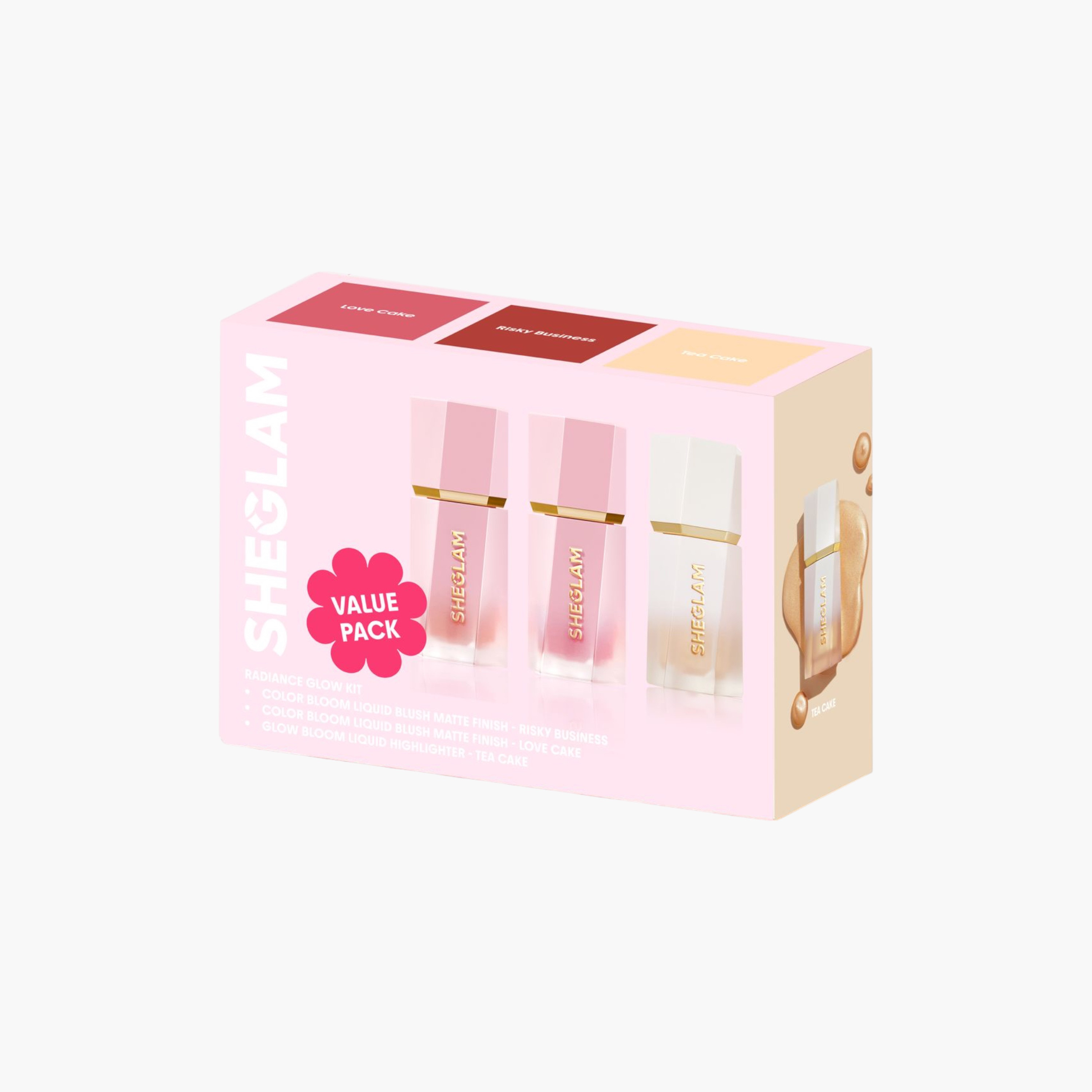 Sheglam Color Bloom Liquid Blush - Love Cake +  Sheglam Glow Bloom Liquid Highlighter - Tea Cake + Sheglam Glow Bloom Liquid Highlighter - Tea Cake-beautyandpersonalcare-giftsets-image-1