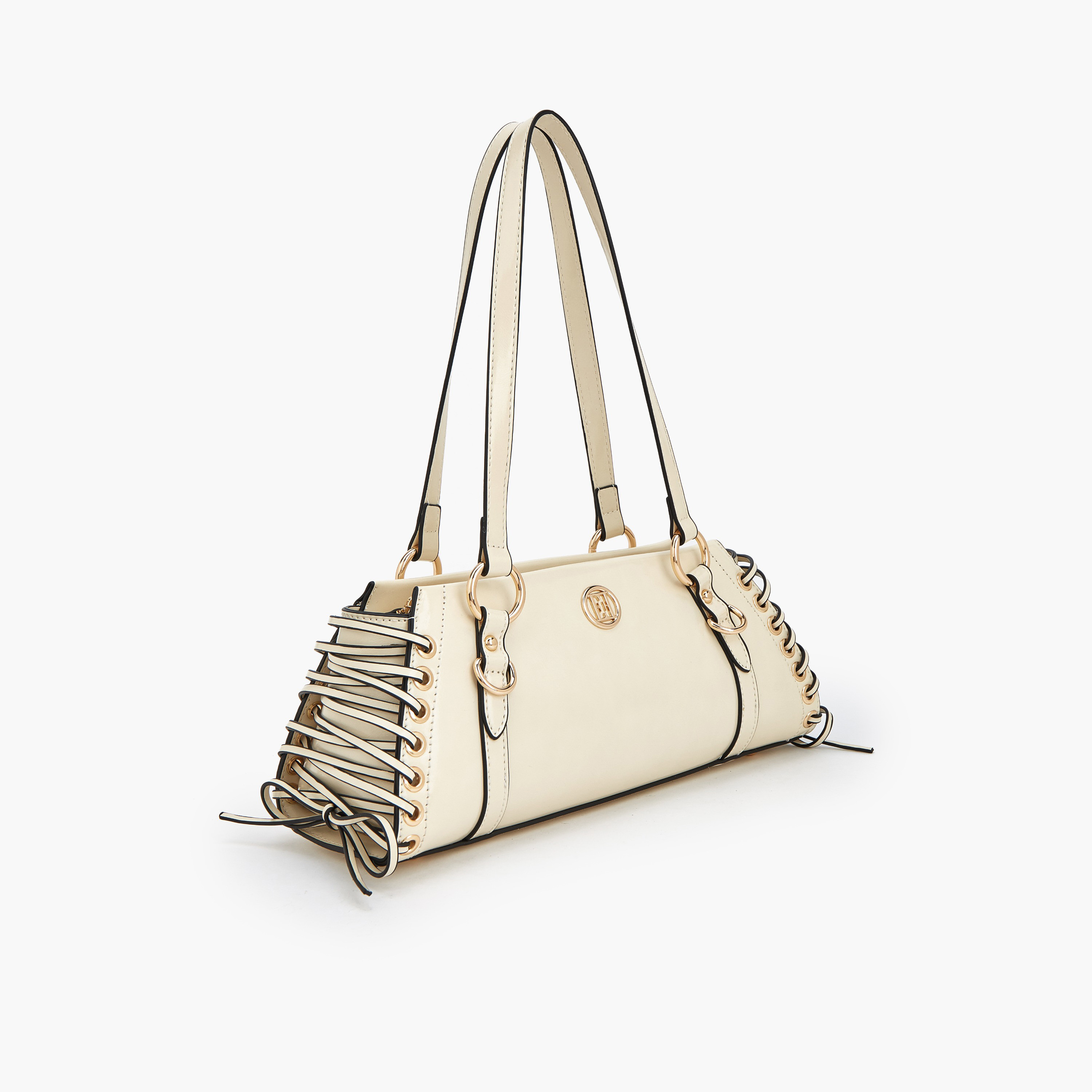 Elle Lace Detail Shoulder Bag with Double Handle-women-bagsandwallets-handbags-image-2