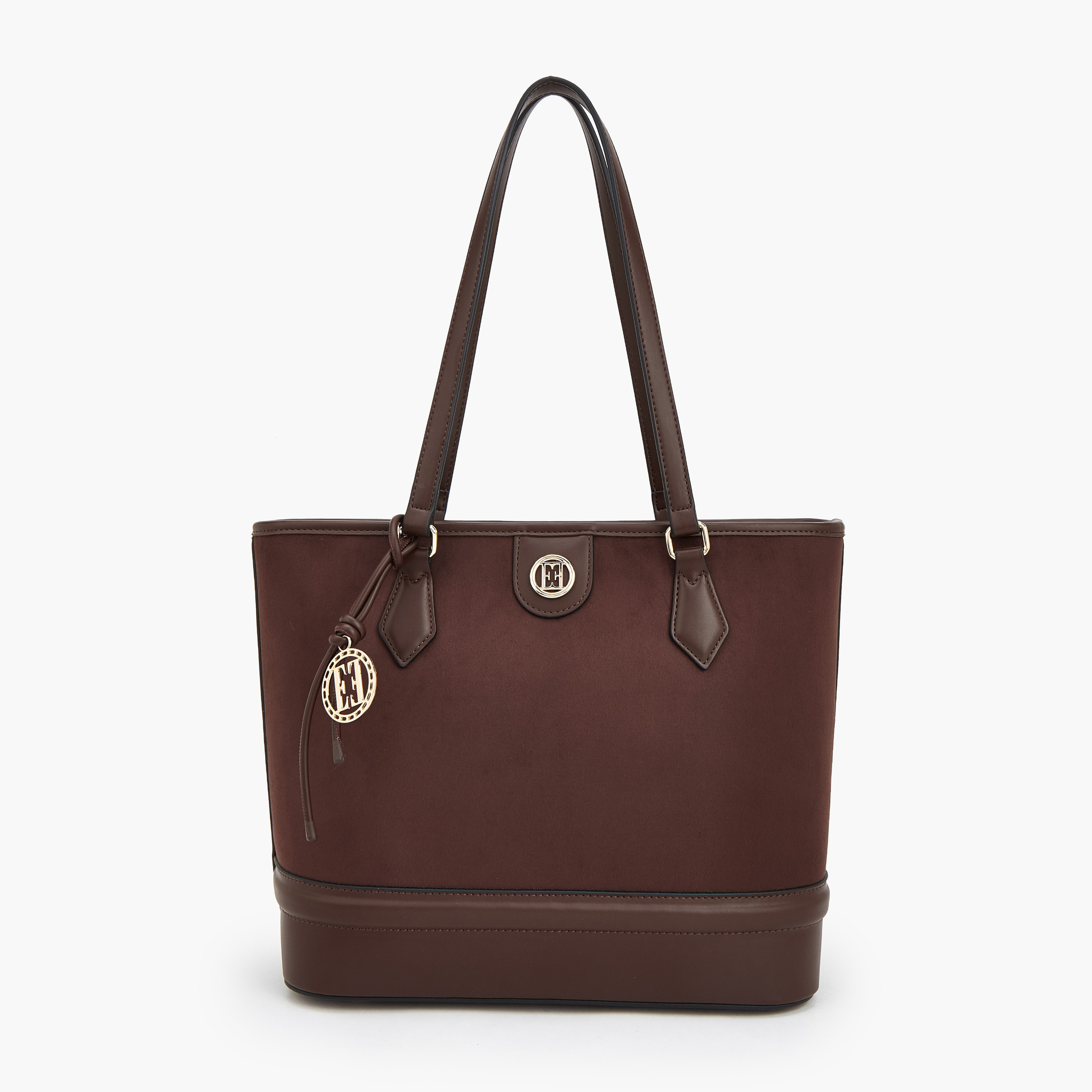 Elle Suede Textured Tote Bag with Dual Handle-women-bagsandwallets-handbags-image-1