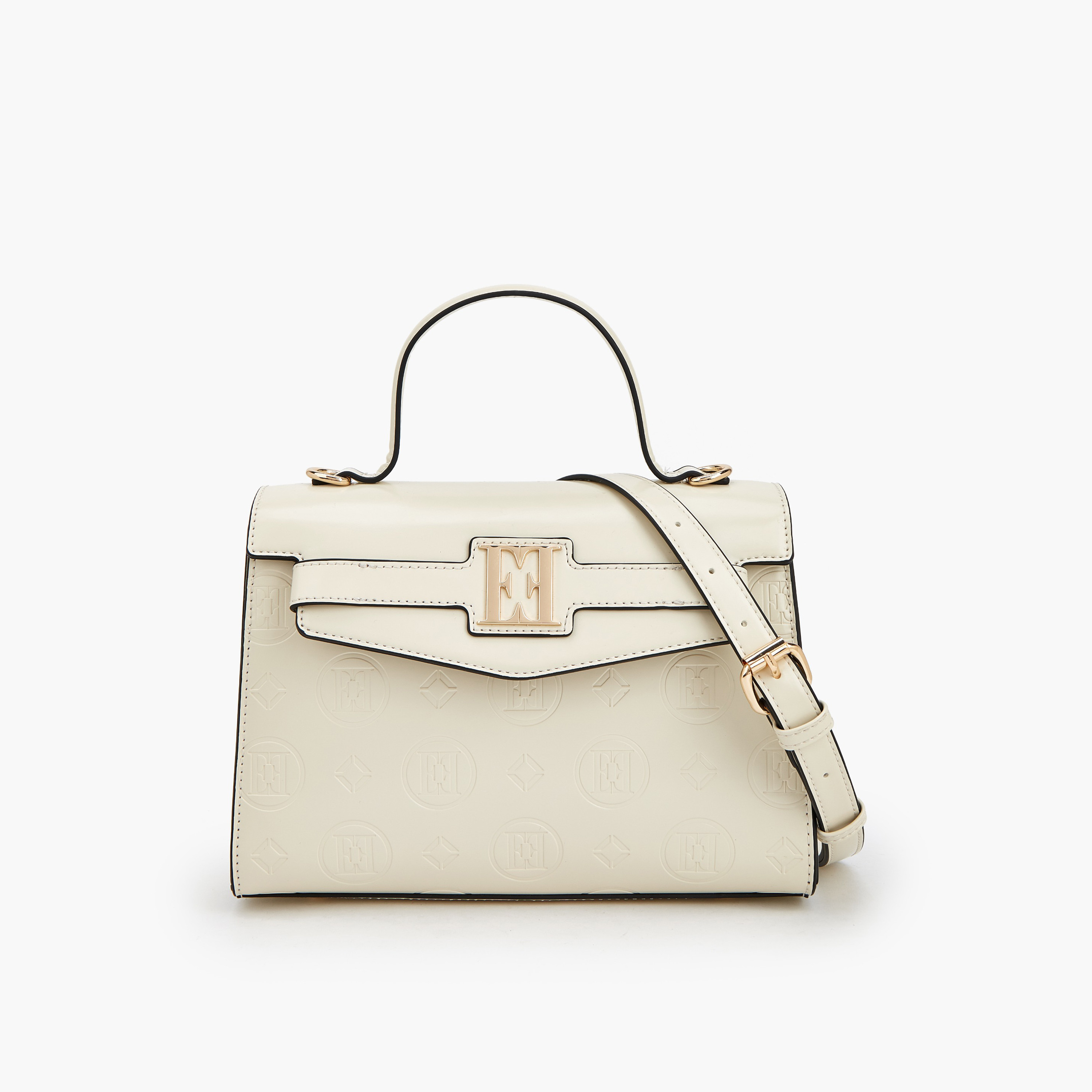 Elle Monogram Embossed Satchel Bag with Detachable Strap-women-bagsandwallets-handbags-image-1