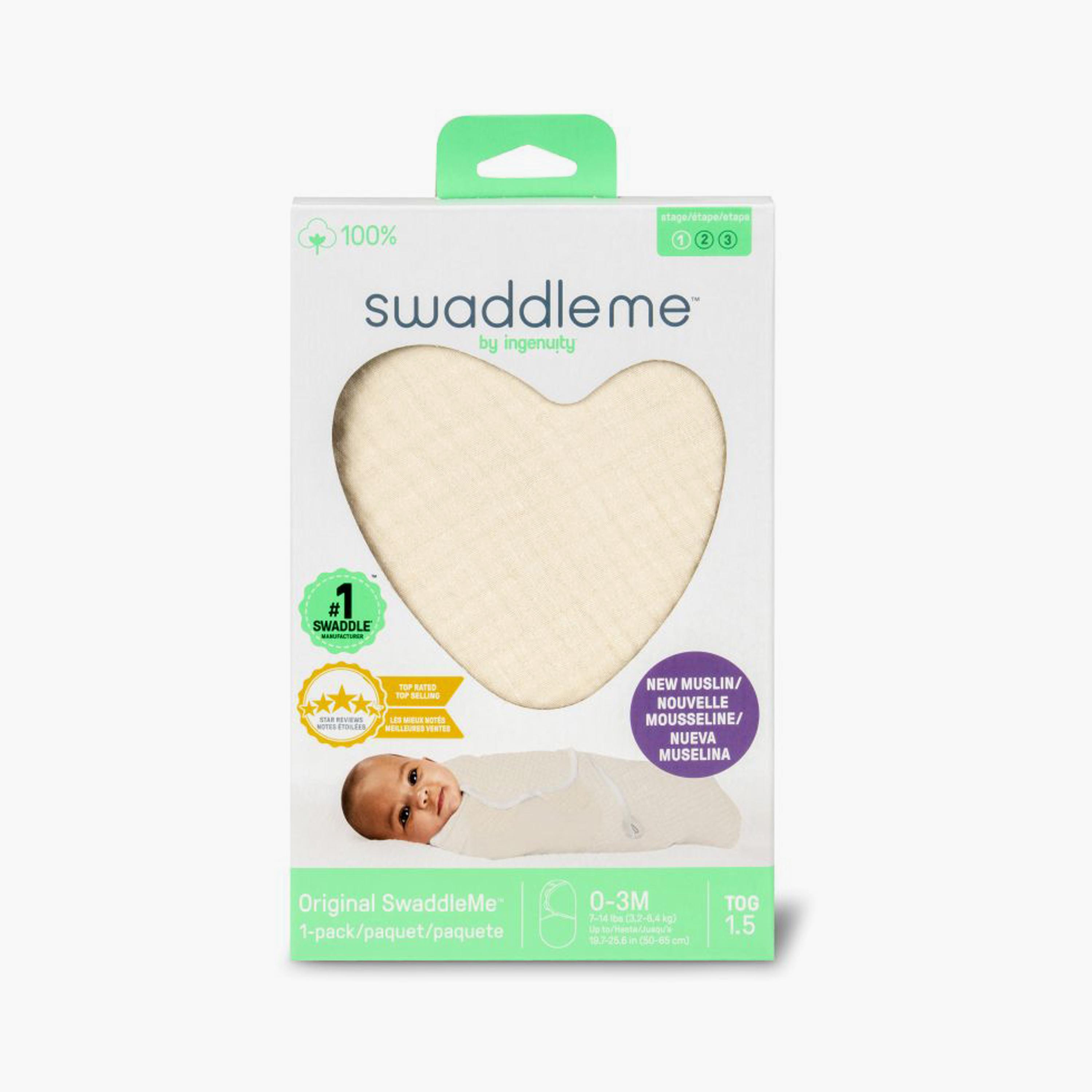 Ingenuity Swaddleme Muslin Original Swaddle - 0-3 Months - Cream-baby-nursery-blanketsandswaddles-swaddlesandsleepingbags-image-8