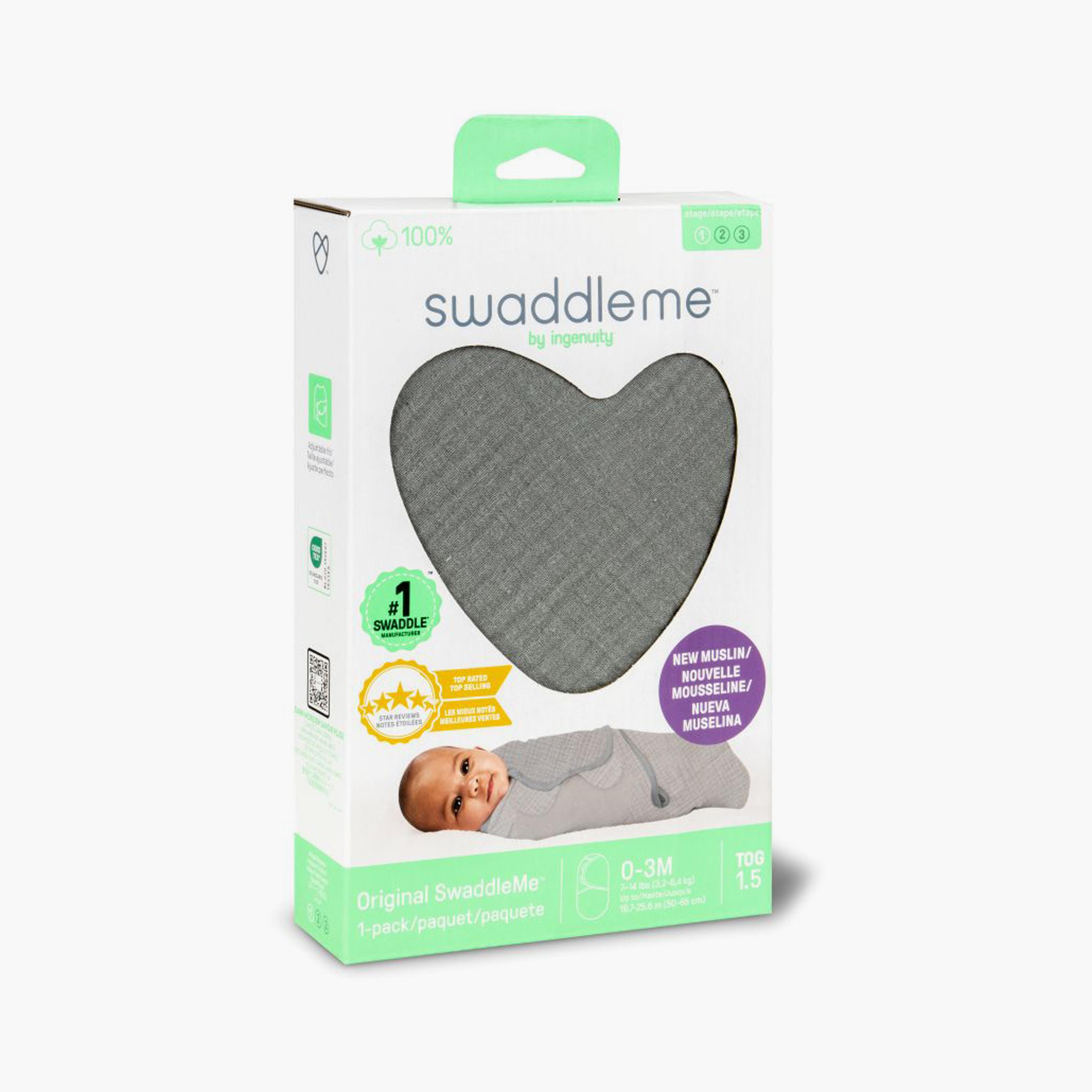 Ingenuity Swaddleme Muslin Original Swaddle - 0-3 Months - Granite-baby-nursery-blanketsandswaddles-swaddlesandsleepingbags-image-8