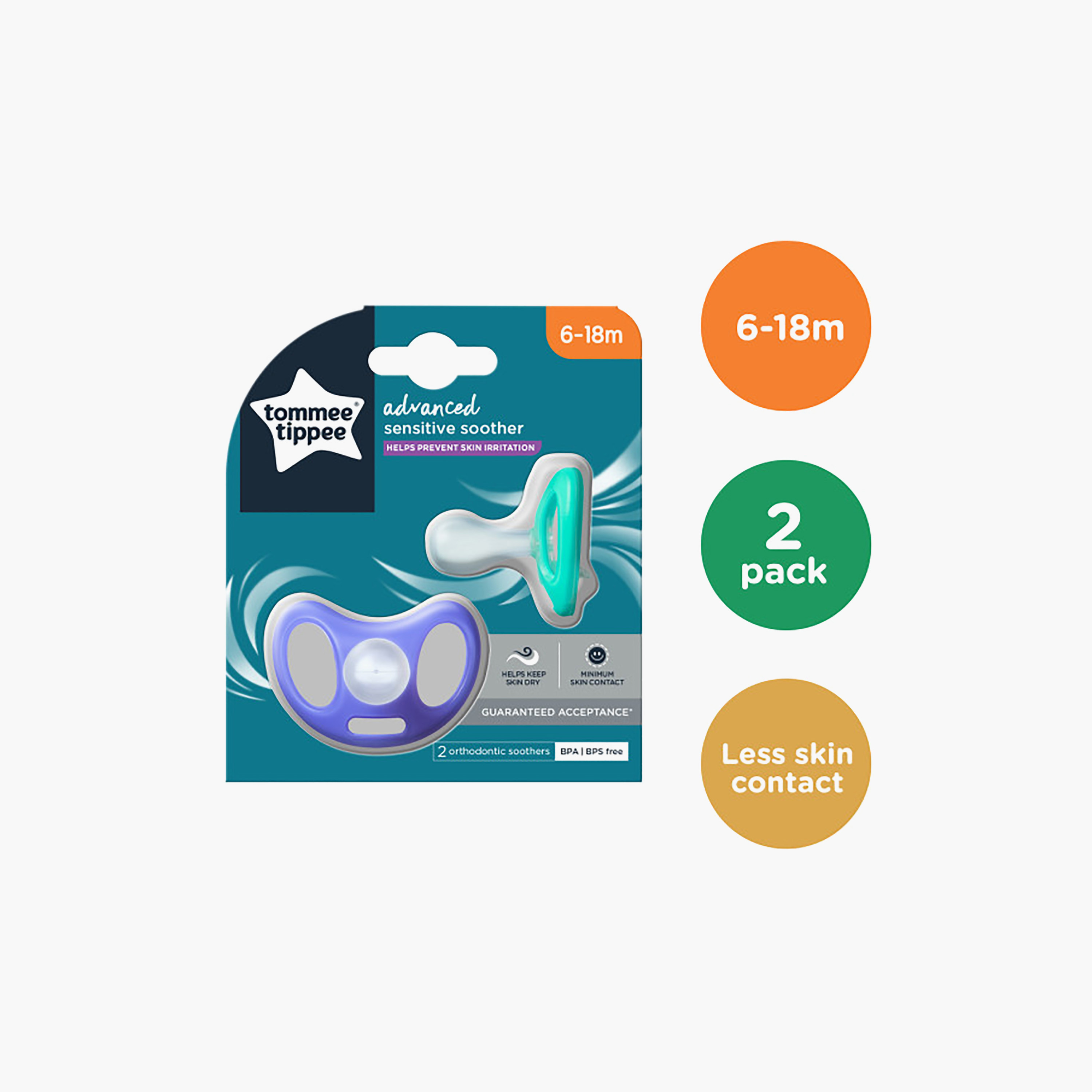 Tommee Tippee 2-Piece Sensitive Soother with Reusable Steriliser Pod - 6-18 months-baby-feeding-pacifiers-image-3