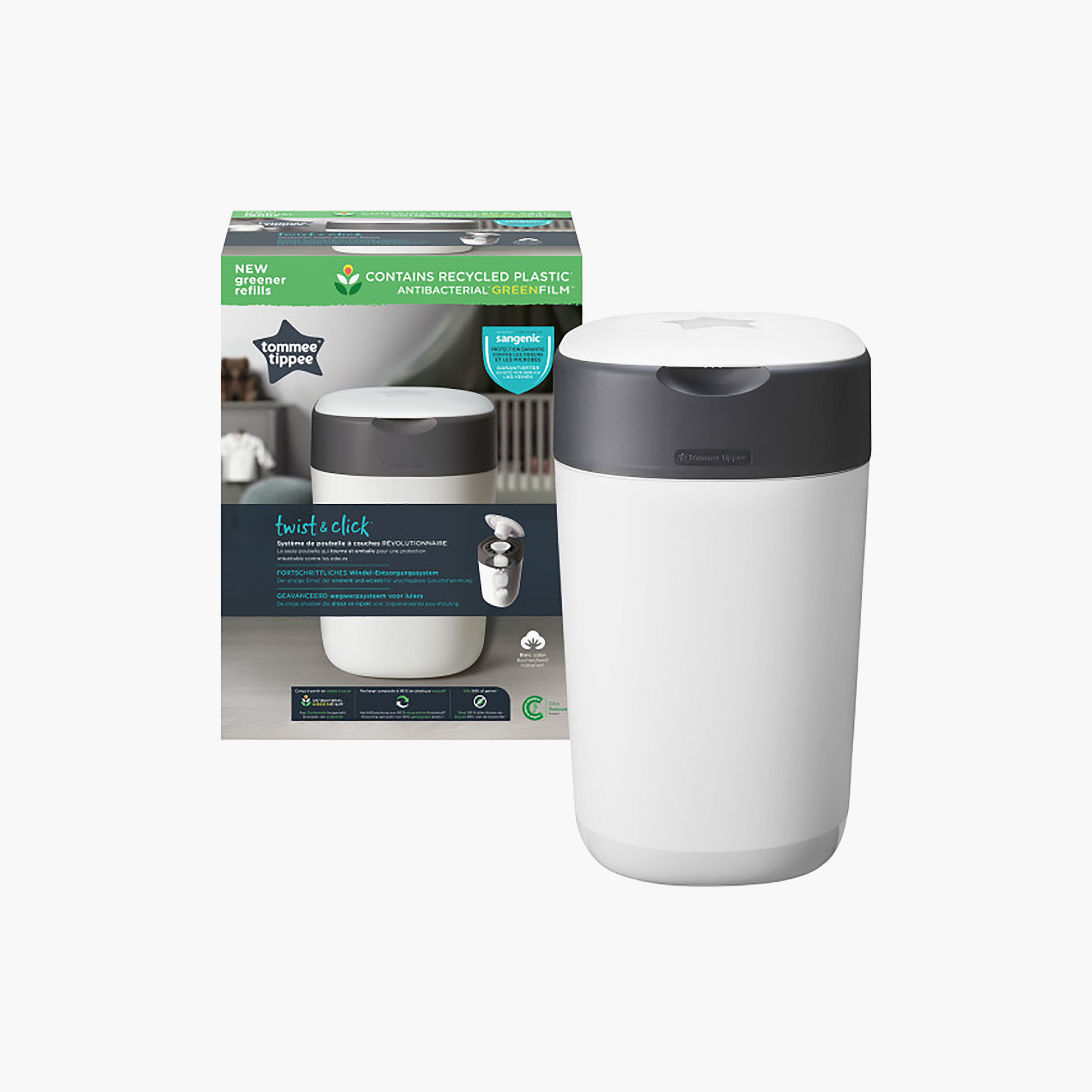 Tommee Tippee Twist & Click Advanced Nappy Bin with 1 Refill Cassette-baby-diapering-binsandrefills-image-2
