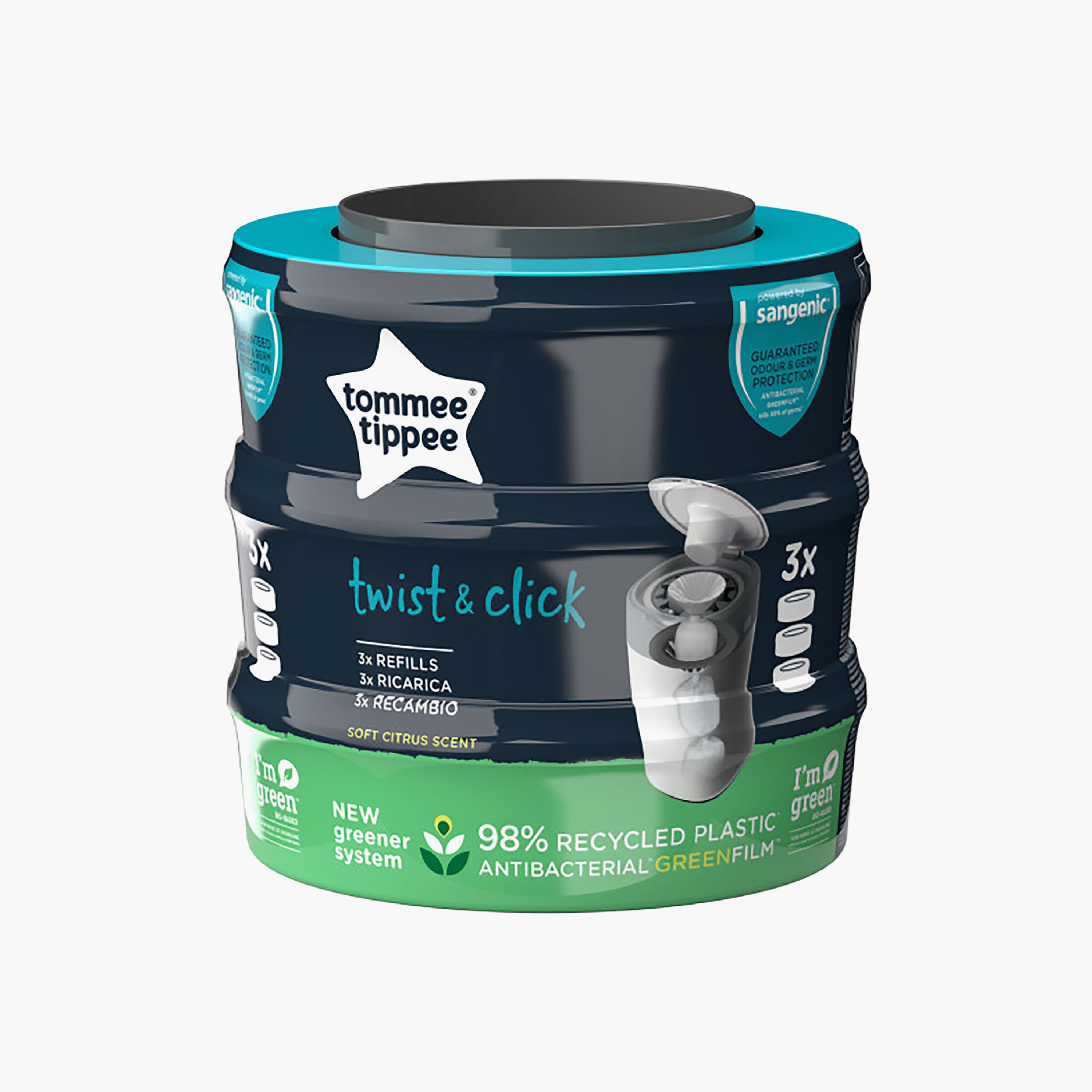 Tommee Tippee 3-Piece Twist & Click Nappy Bin Refill Cassettes-baby-diapering-binsandrefills-image-2