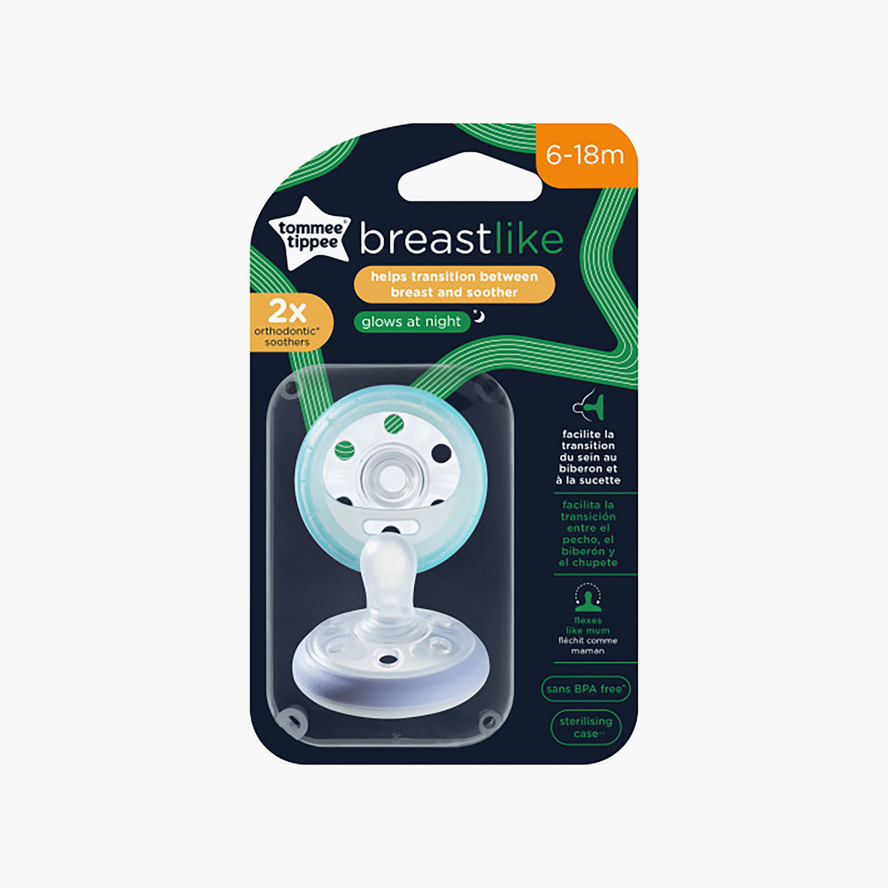 Tommee Tippee 2-Piece Glow In The Dark Breast-Like Soother - 6-18 months - Blue-baby-feeding-pacifiers-image-2