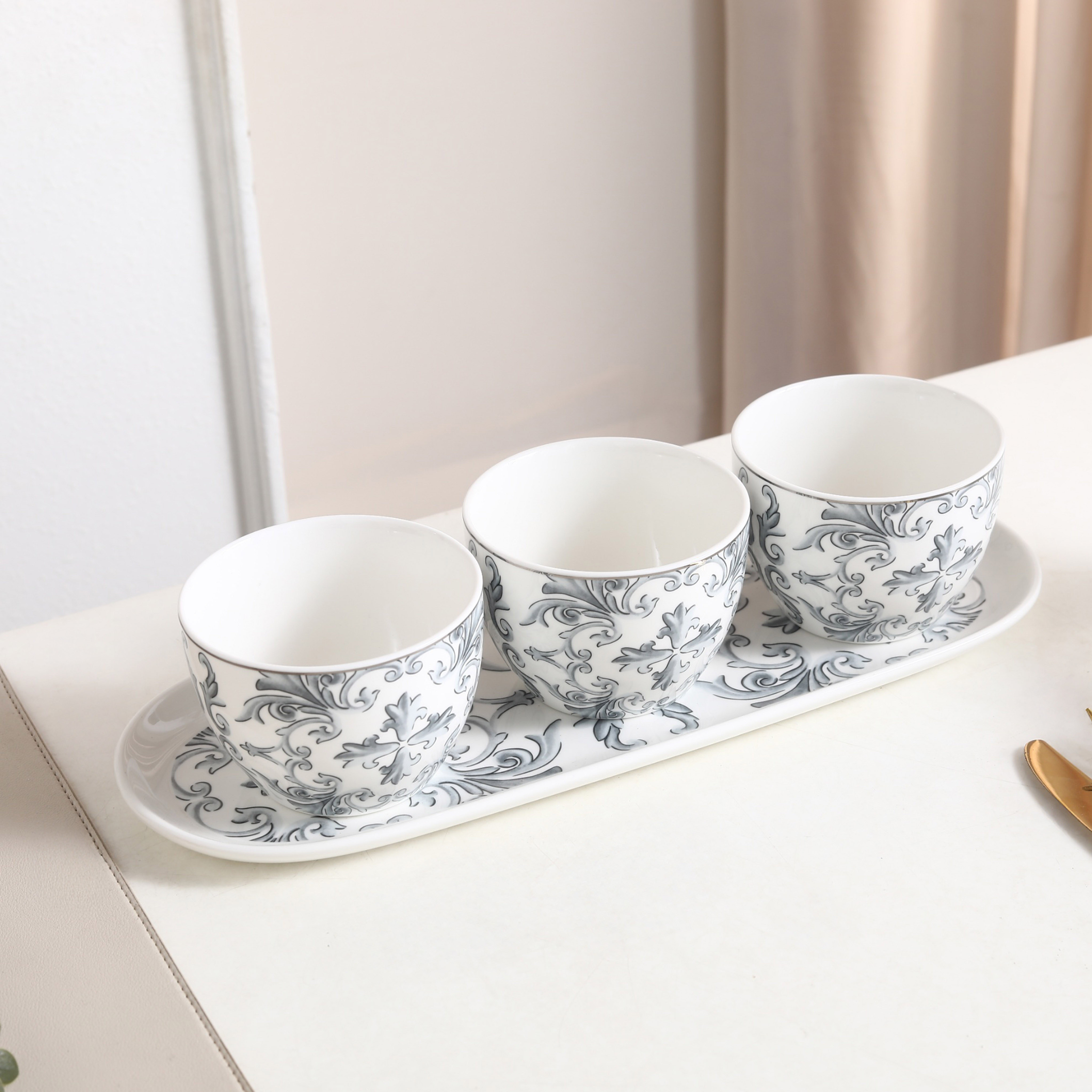 Floral Pattern Tribowl Serving Set-household-dining-serveware-servingtrays-image-1