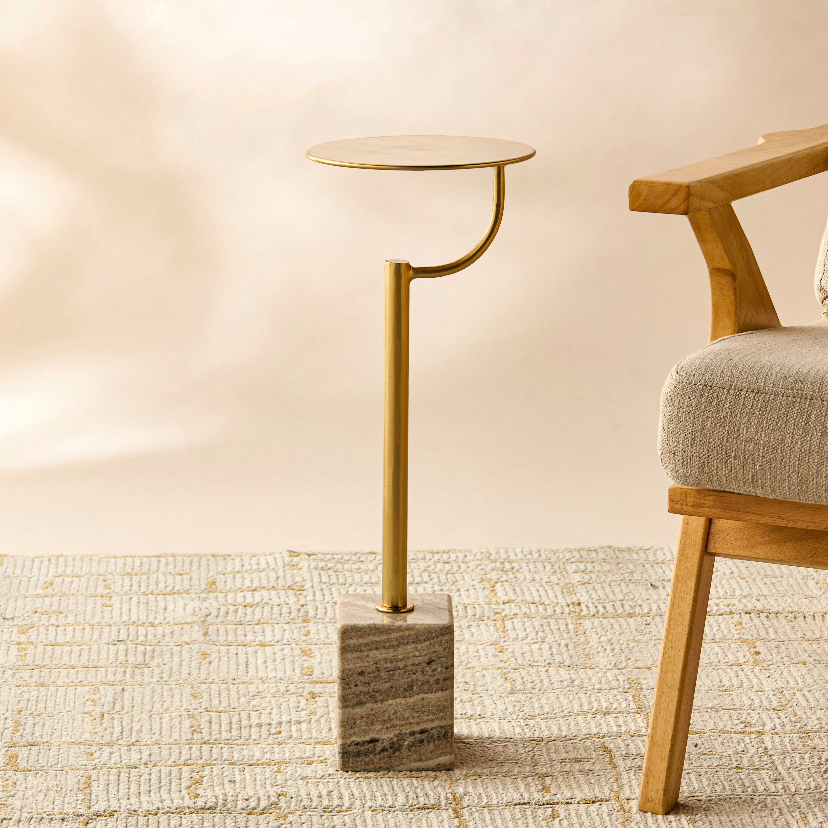 Metal Top Accent Table with Marble Base - 23x23x61 cms-furniture-livingroom-sideandendtables-image-1