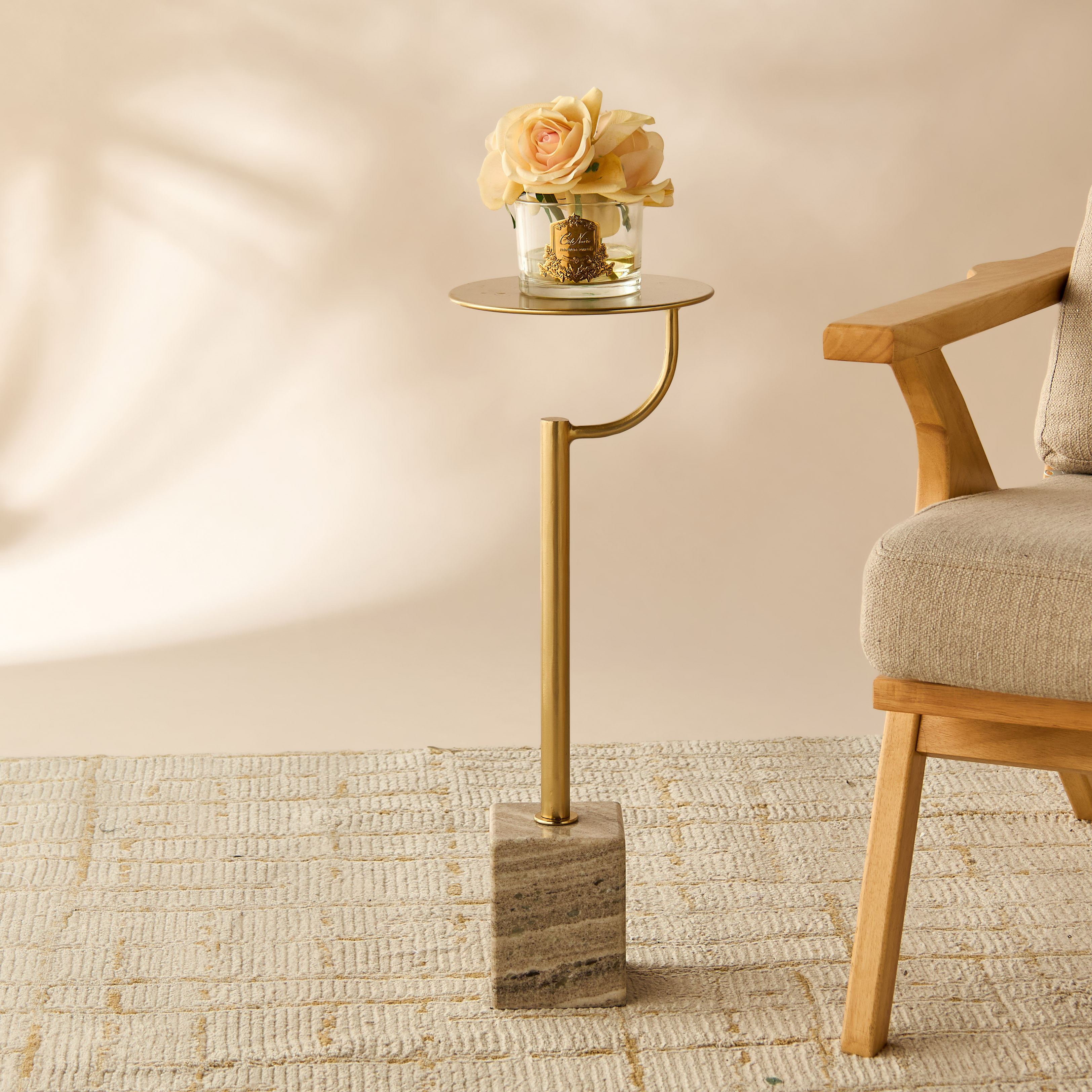 Metal Top Accent Table with Marble Base - 23x23x61 cms-furniture-livingroom-sideandendtables-image-2