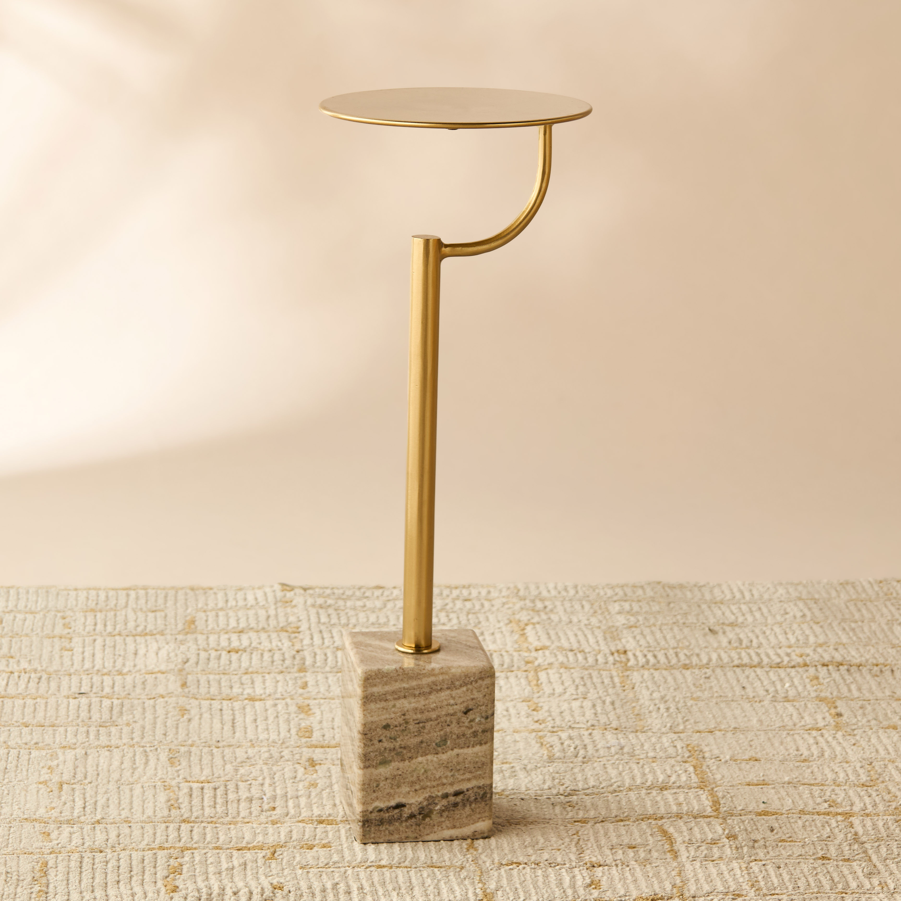 Metal Top Accent Table with Marble Base - 23x23x61 cms-furniture-livingroom-sideandendtables-image-3