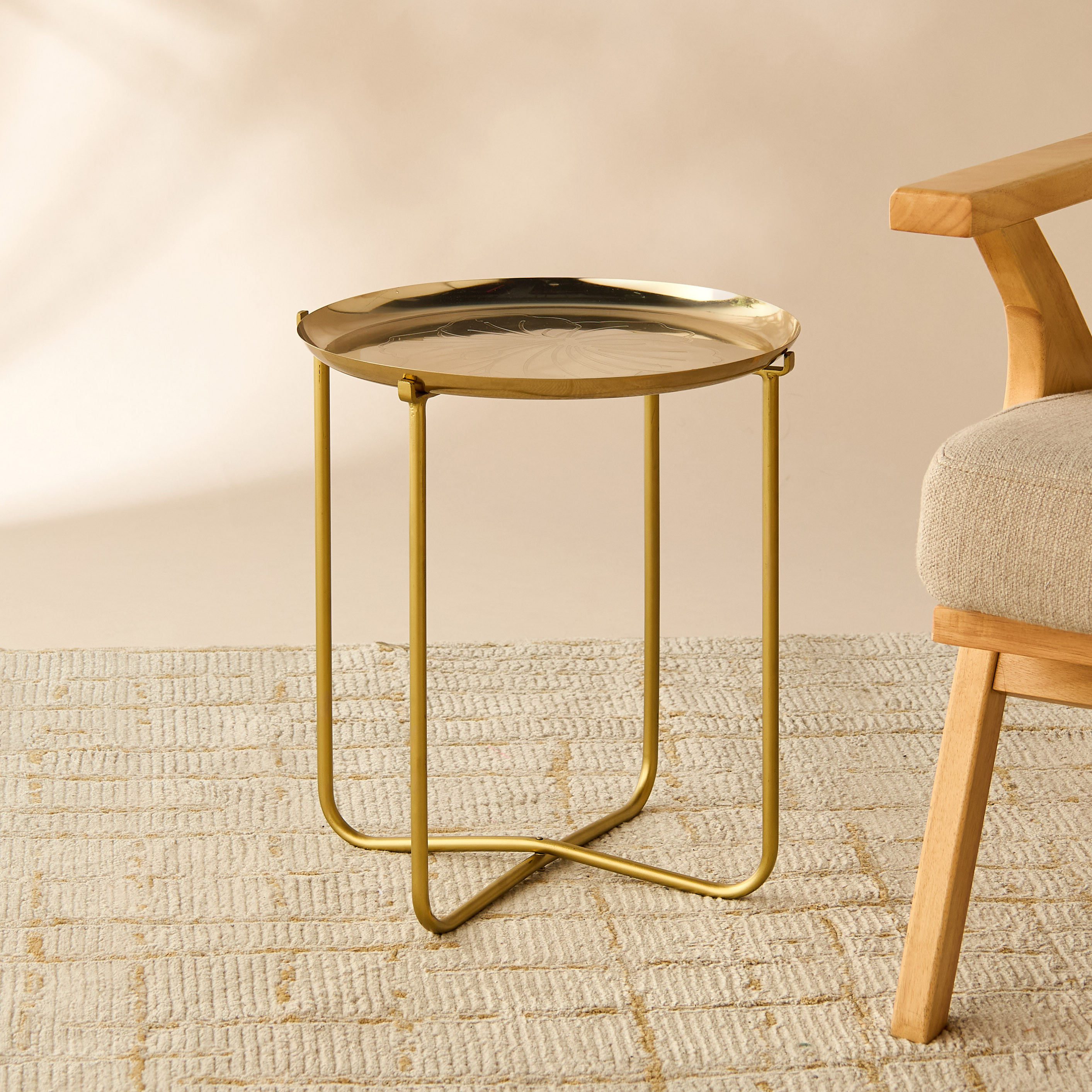 Hibiscus Engraved Metal Top Round Accent Table - 39x49 cms-furniture-livingroom-sideandendtables-image-1