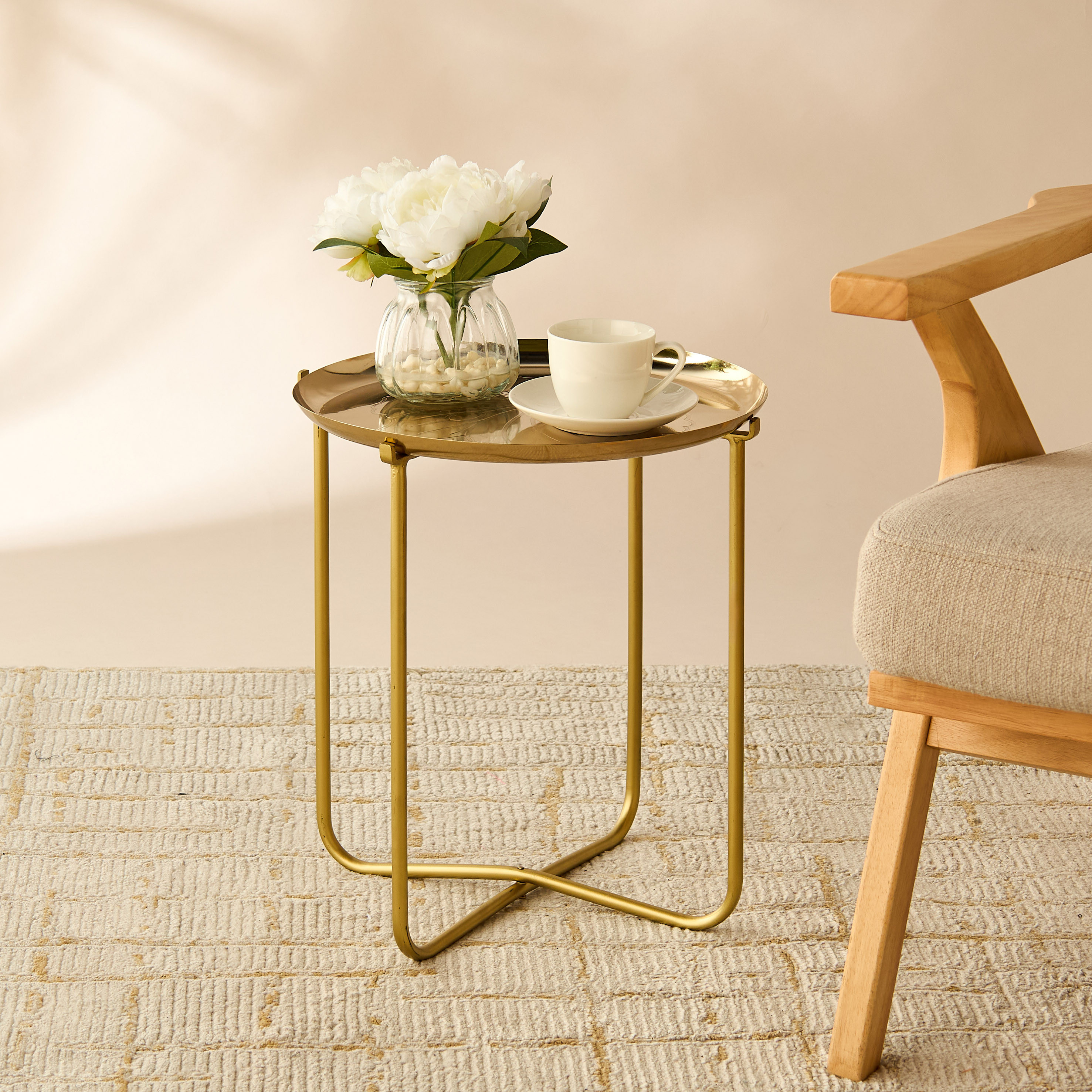 Hibiscus Engraved Metal Top Round Accent Table - 39x49 cms-furniture-livingroom-sideandendtables-image-2