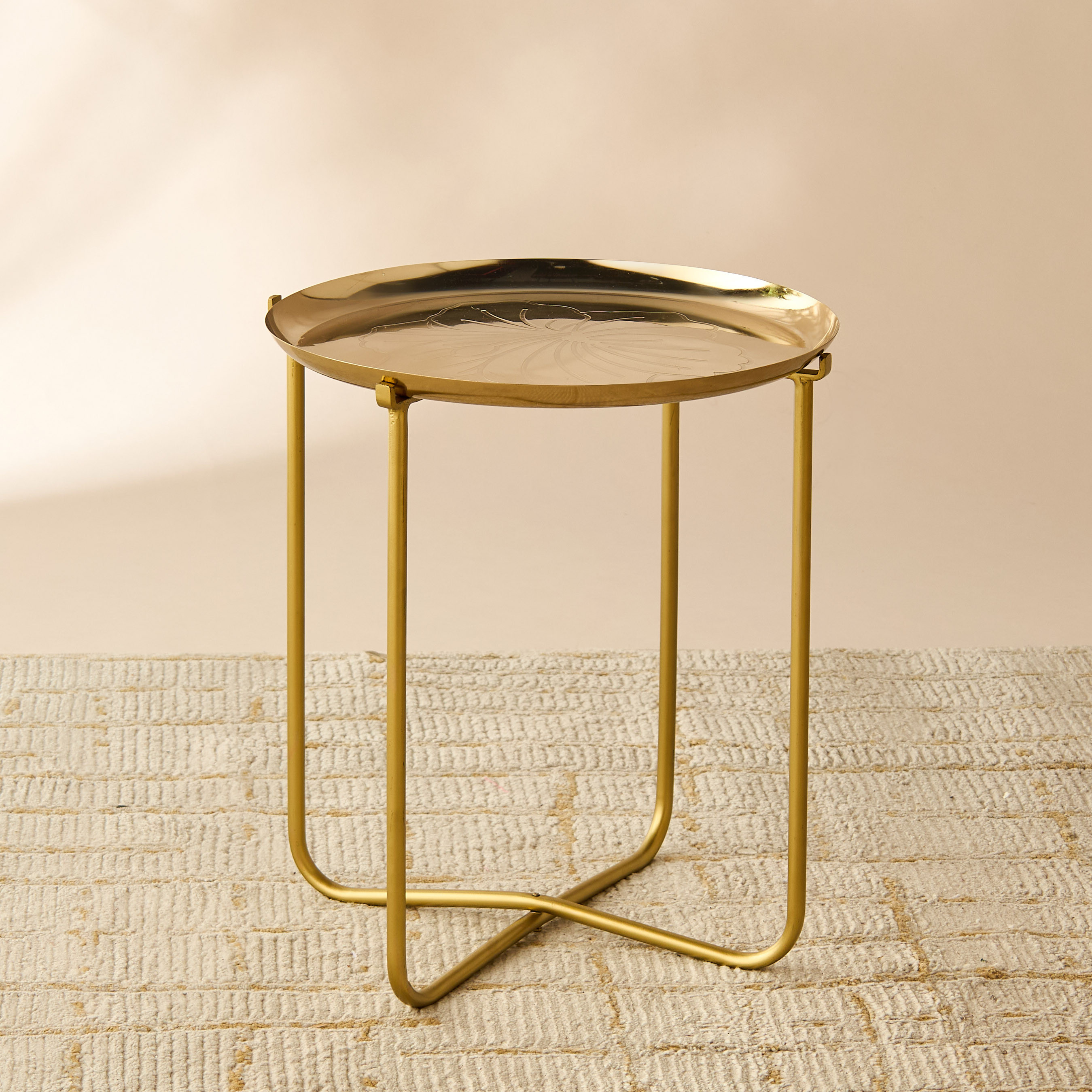 Hibiscus Engraved Metal Top Round Accent Table - 39x49 cms-furniture-livingroom-sideandendtables-image-3