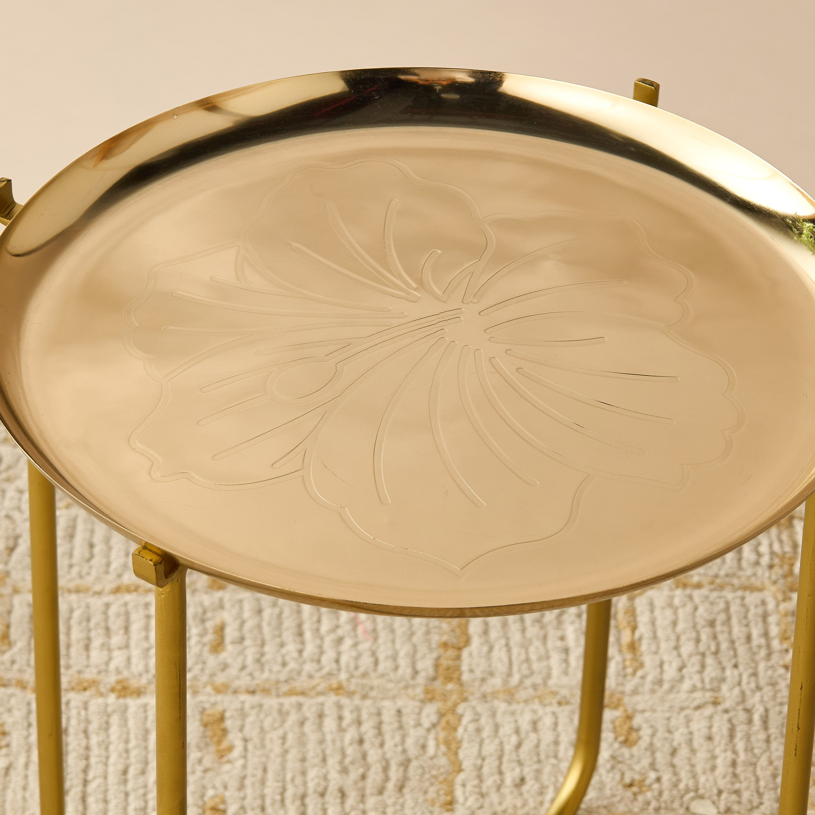 Hibiscus Engraved Metal Top Round Accent Table - 39x49 cms-furniture-livingroom-sideandendtables-image-4