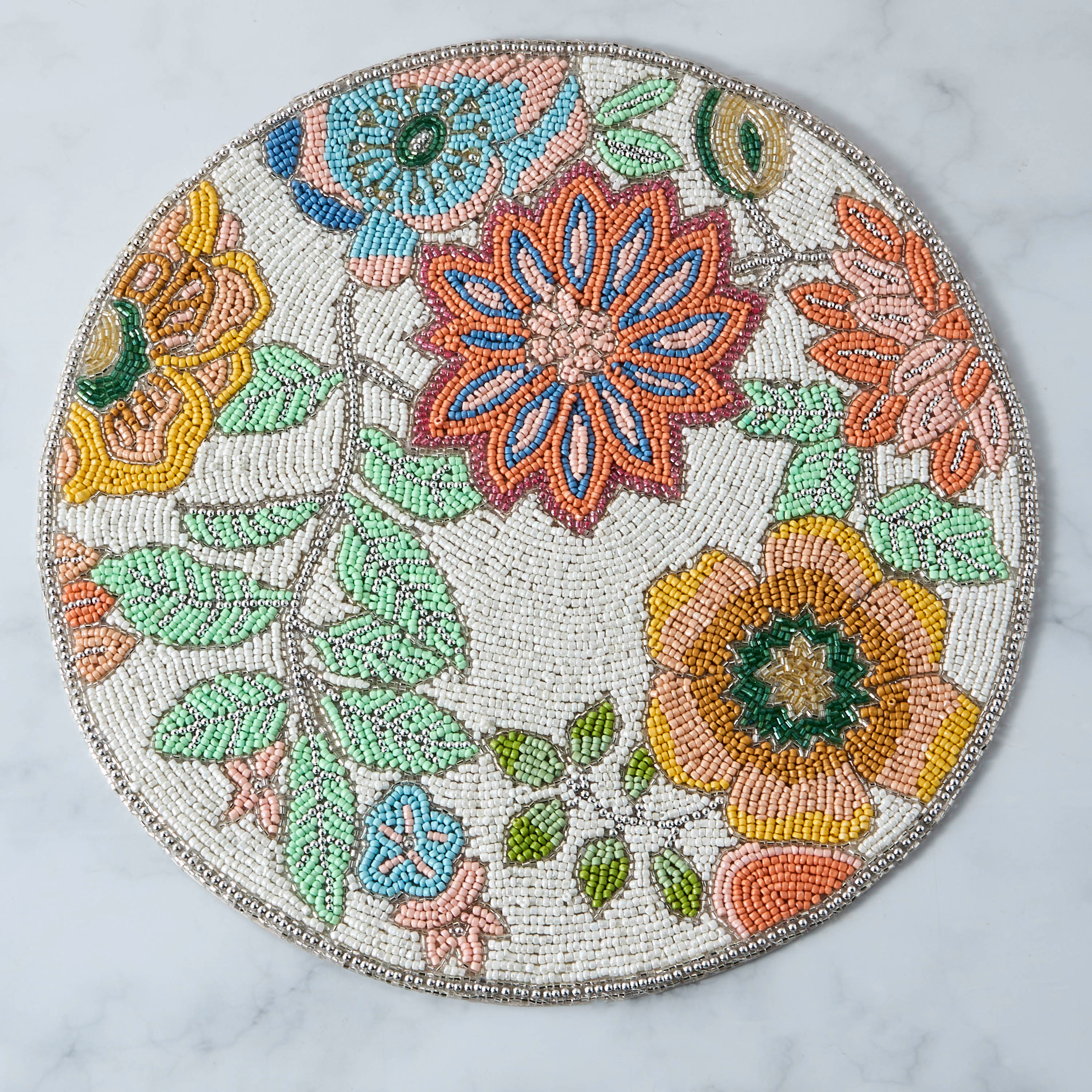 Floral Beaded Round Placemat - 36 cms-household-dining-tablelinen-placemats-image-3