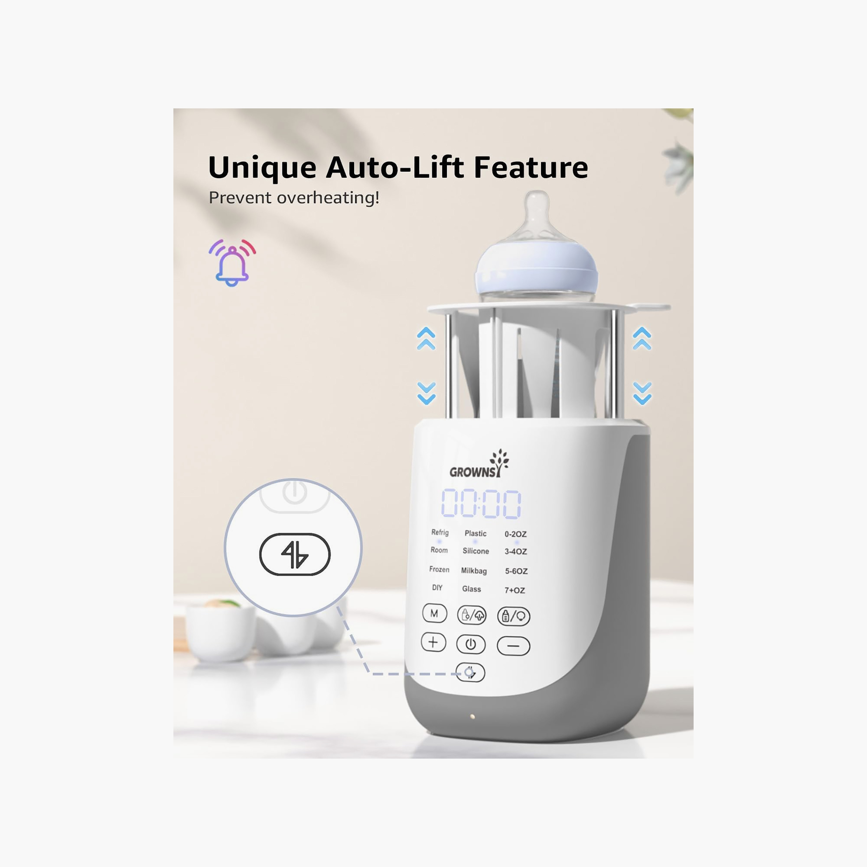 Grownsy Fast Bottle Warmer with Auto-Lift and Night Light-baby-feeding-sterilizersandwarmers-image-2