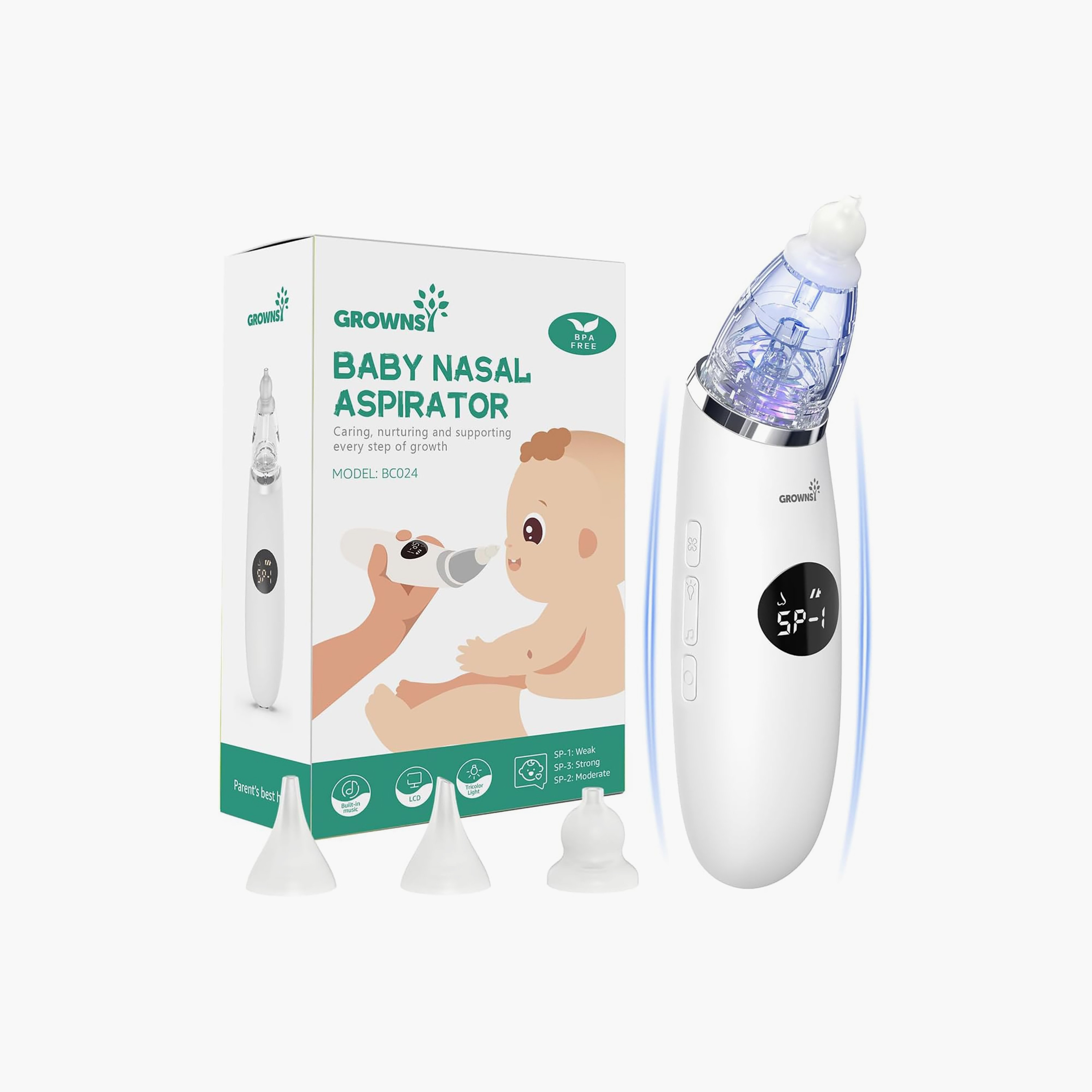 Grownsy Electric Baby Nasal Aspirator with 3 Suction Modes-baby-healthandsafety-thermometersandaspirators-image-2