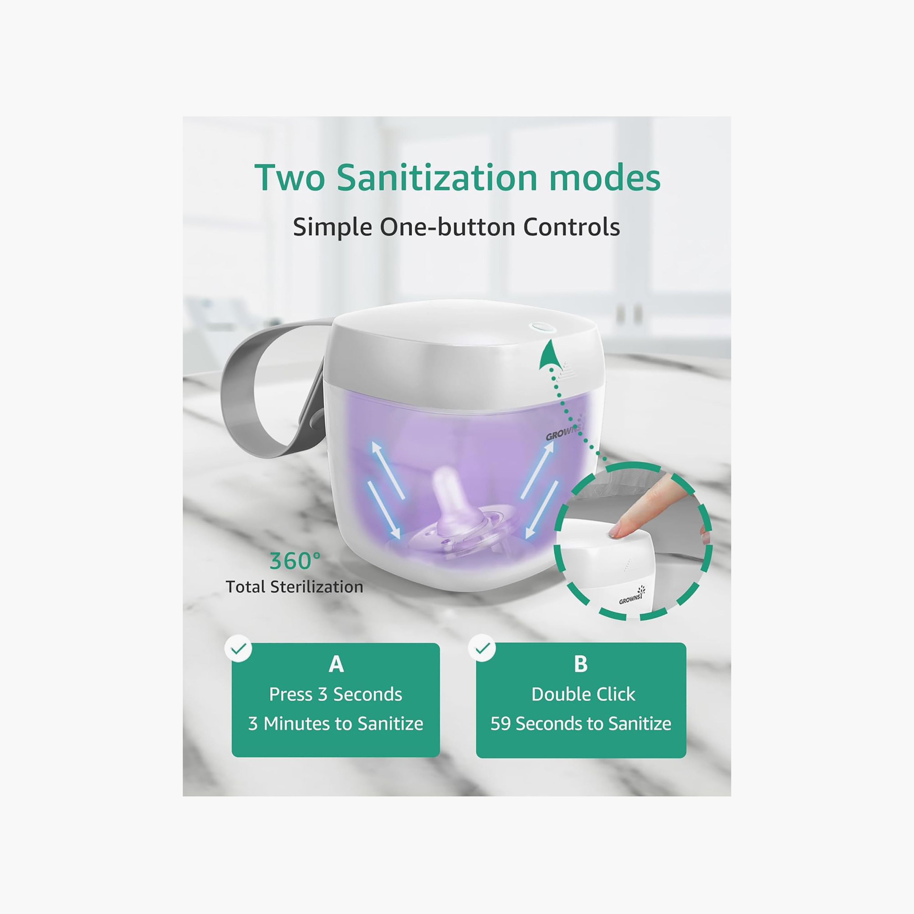 Grownsy Portable UV Pacifier Sanitizer with USB Charging-baby-feeding-sterilizersandwarmers-image-3